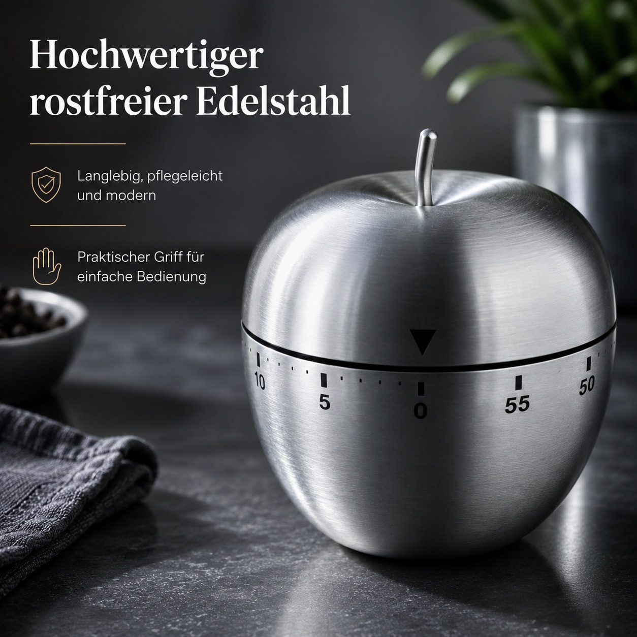 Fyrove Intervall-Timer Mechanische batterielose Edelstahl 60 Min Timer Küche Werkzeug (Set, mechanische Rotation, keine Batterie erforderlich), Timer, Küchentim – Bild 5 von 5