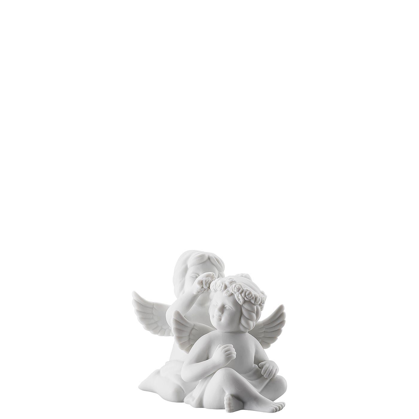 Rosenthal Engelfigur Engel matt mit Weiß Blumenkranz klein Engelpaar