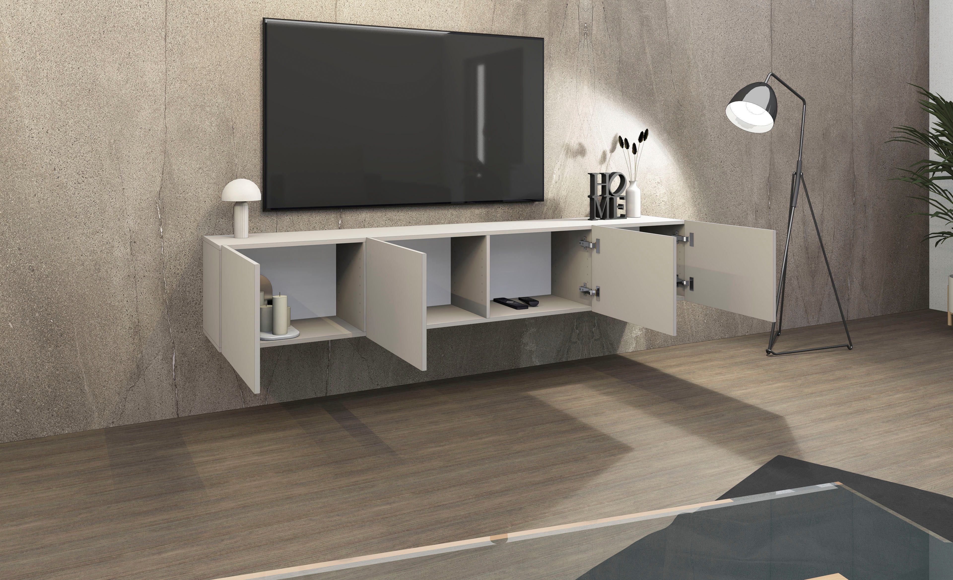 borchardt Möbel Lowboard Sophia, TV-Schrank mit 4 Türen, hängend oder stehend, Breite 200 cm mit 4 Türen, stehend und hängend