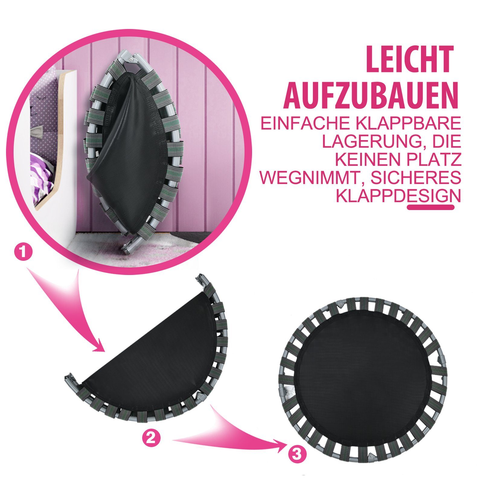 COSTWAY Kindertrampolin, Ø 92 cm, klappbar mit Griff, bis 150kg günstig online kaufen