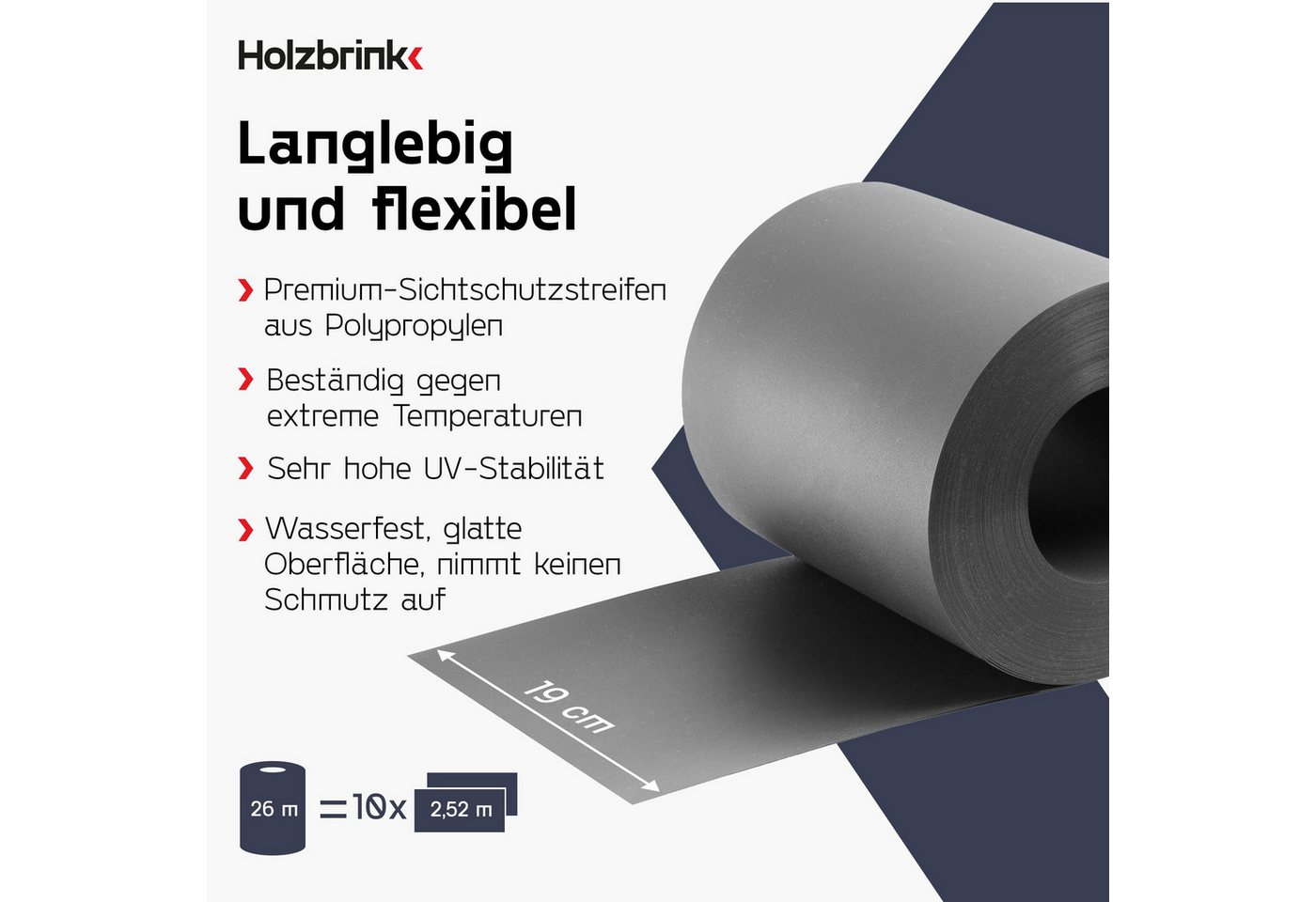 Thumbnail - HOLZBRINK Sichtschutzstreifen aus PP für Doppelstabmattenzaun19 cm x 26 m Anthrazit (RAL 7016), (26m Rolle), Sichtschutz...