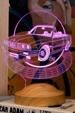Geschenkelampe LED Nachttischlampe Klassische Automobile Nachttischlampe 3D Licht mit Gravur für AutoFans, Leuchte 7 Farben fest integriert, Geschenk für Männer, Jungen