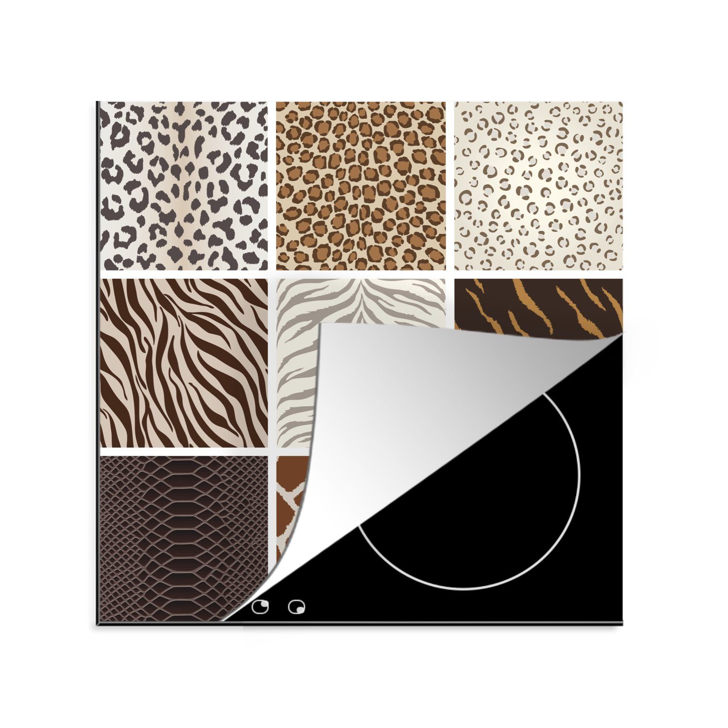 Arbeitsplatte - cm, Vinyl, 78x78 küche Tiere (1 tlg), Herdblende-/Abdeckplatte für Ceranfeldabdeckung, Tigerdruck MuchoWow Zebra, -