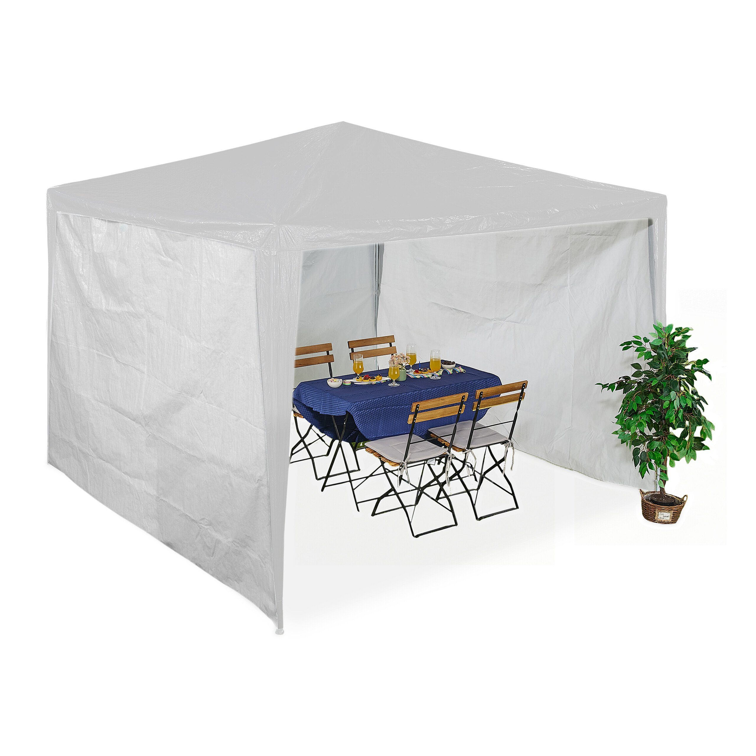relaxdays Pavillonseitenteil Weiße Pavillon Seitenteile im 3er Set, 300x200 cm