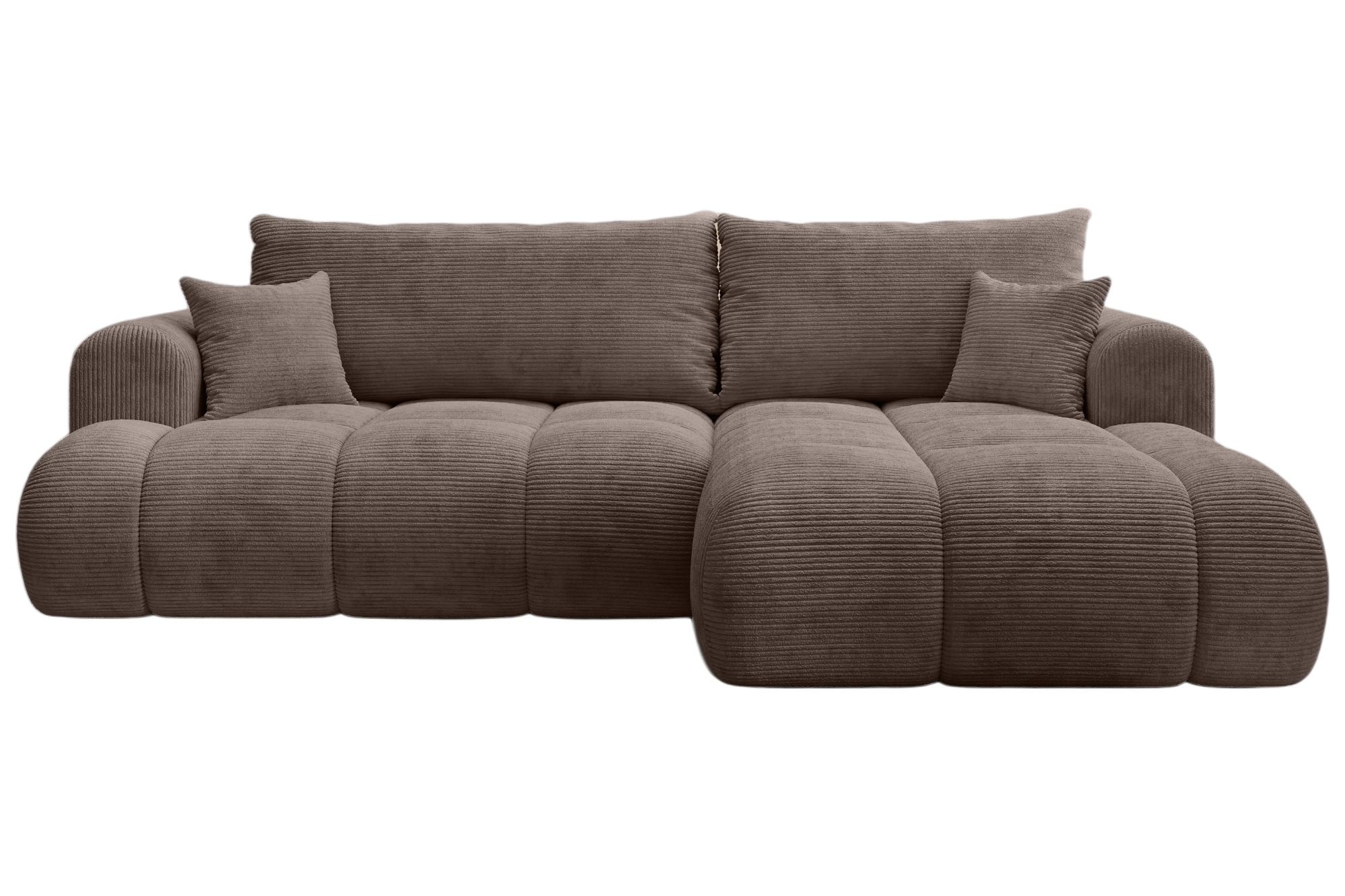 thematys Ecksofa mit Schlaffunktion und Bettkasten, L-Form, Cord und Bouclé + 2 Kissen, 260 x 165cm - Luxus Couch mit Bettfunktion mit Bonnellfedern
