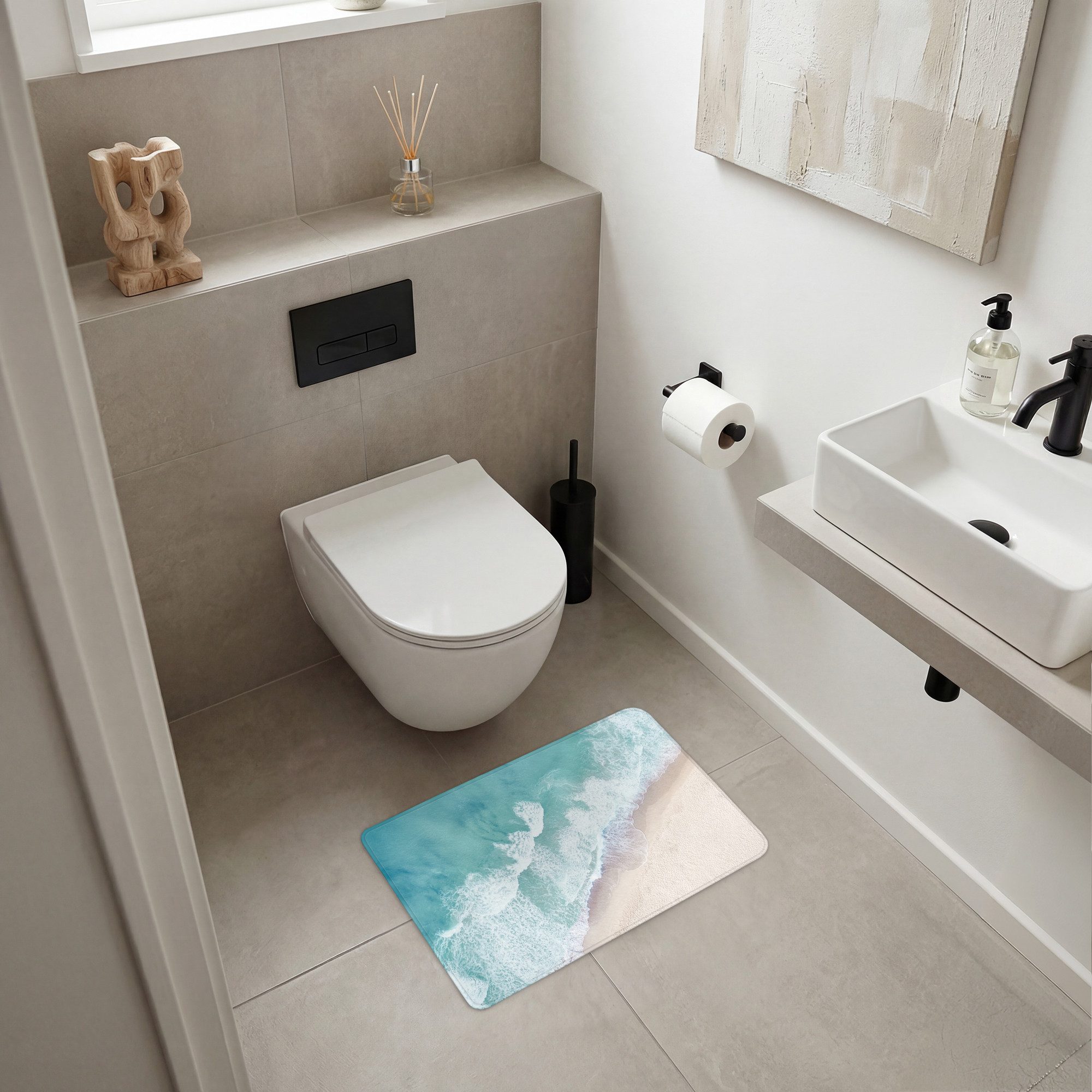 OnlyWow WC-Vorleger Strand - Meer - Natur - Sommer, Höhe 10 mm, Polyester, Rechteckig, WC Teppich, Toilettenvorleger, Toilettenteppich, Badematte 60x40 cm