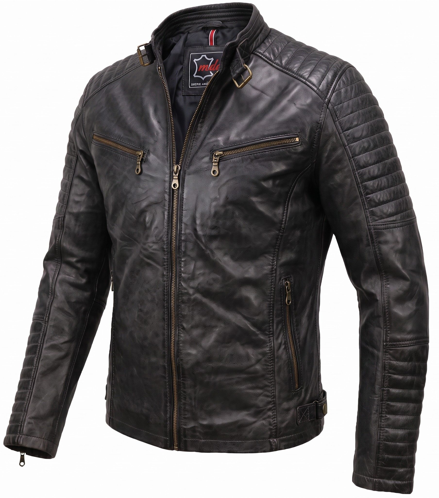 MDM Bikerjacke Herren Lamm Nappa Lederjacke Leichte Sommer Biker Lederjacke – Bild 2 von 5