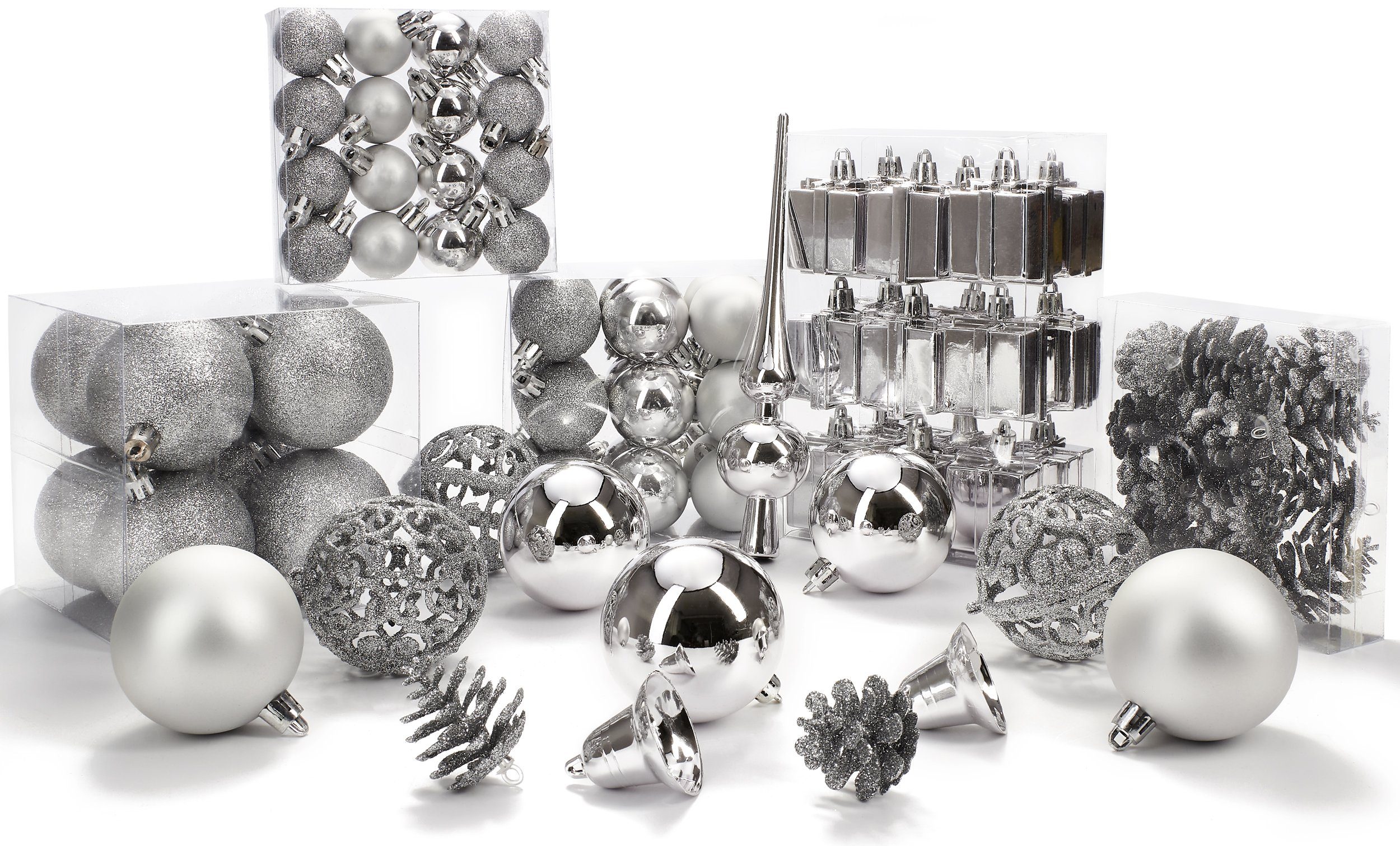BRUBAKER Weihnachtsbaumkugel 101-teiliges Weihnachtskugel-Set mit Baumspitze, Christbaumschmuck aus Kunststoff, Weihnachtsdekoration edel und robust
