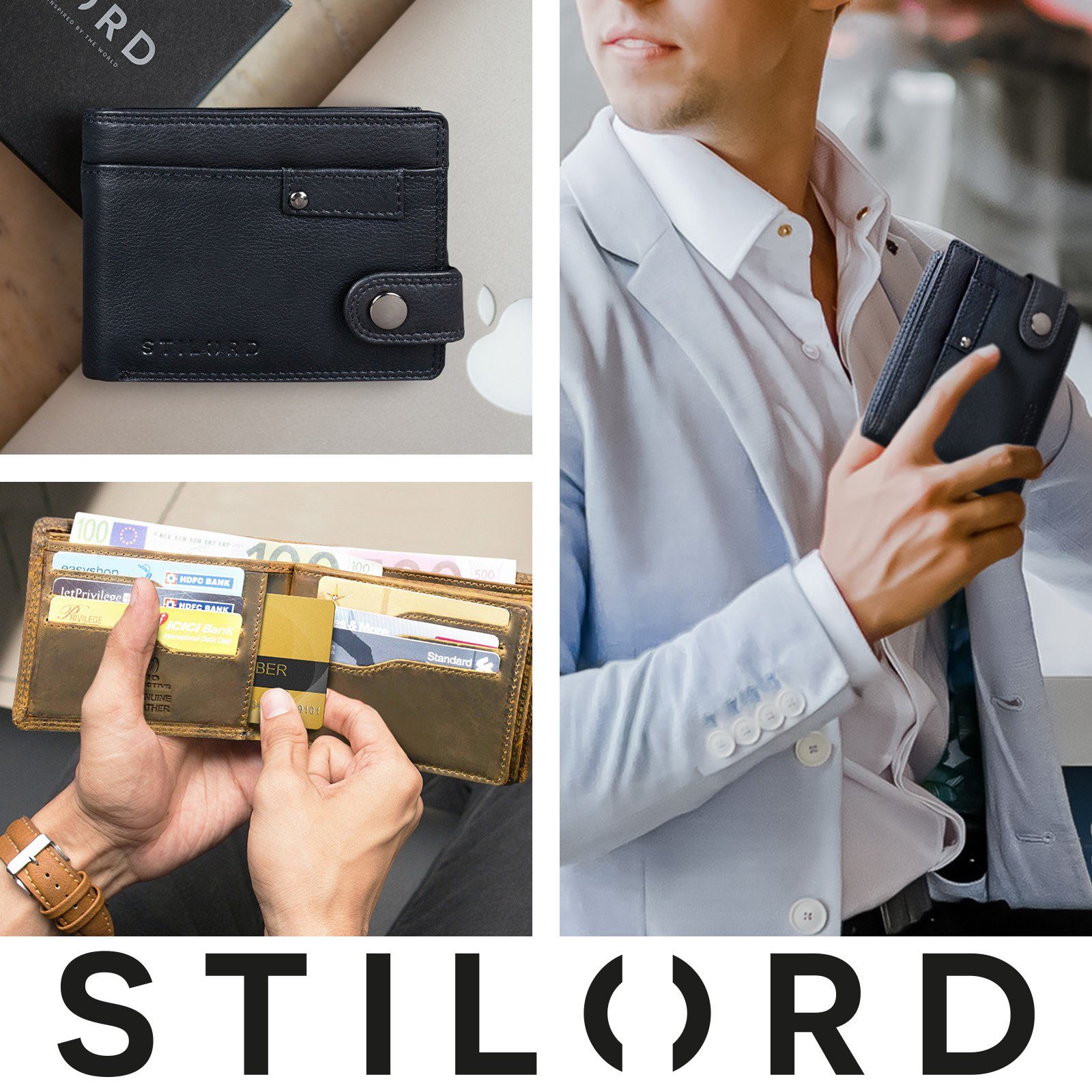 und braun NFC Herren STILORD - Geldbörse RFID Geldbörse Leder mittel "Finley"