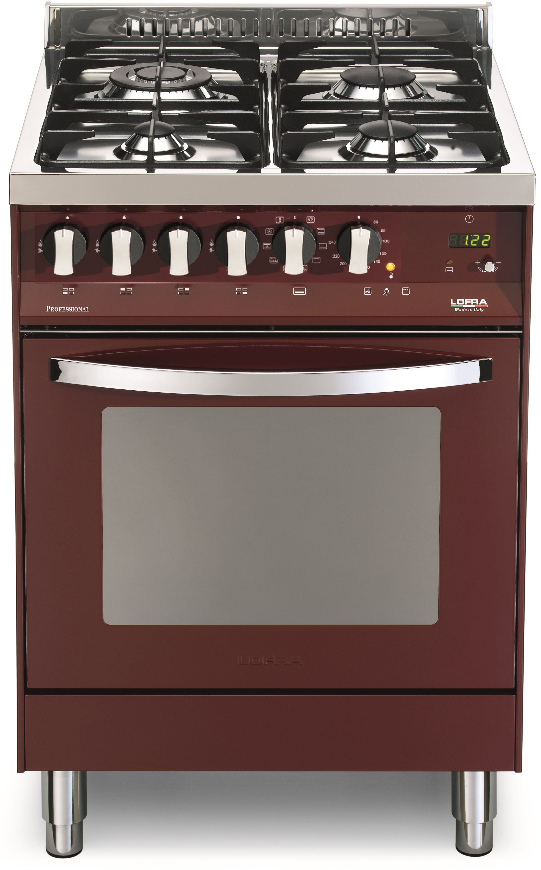 Lofra Gas-Standherd Rainbow - Single oven 60 cm - Burgundy, mit 2-fach-Teleskopauszug, EASY-TO-CLEAN Emaille, elektrische Einhand-Funkenzündung, Sicherheitsventile, Gehäusekühlung