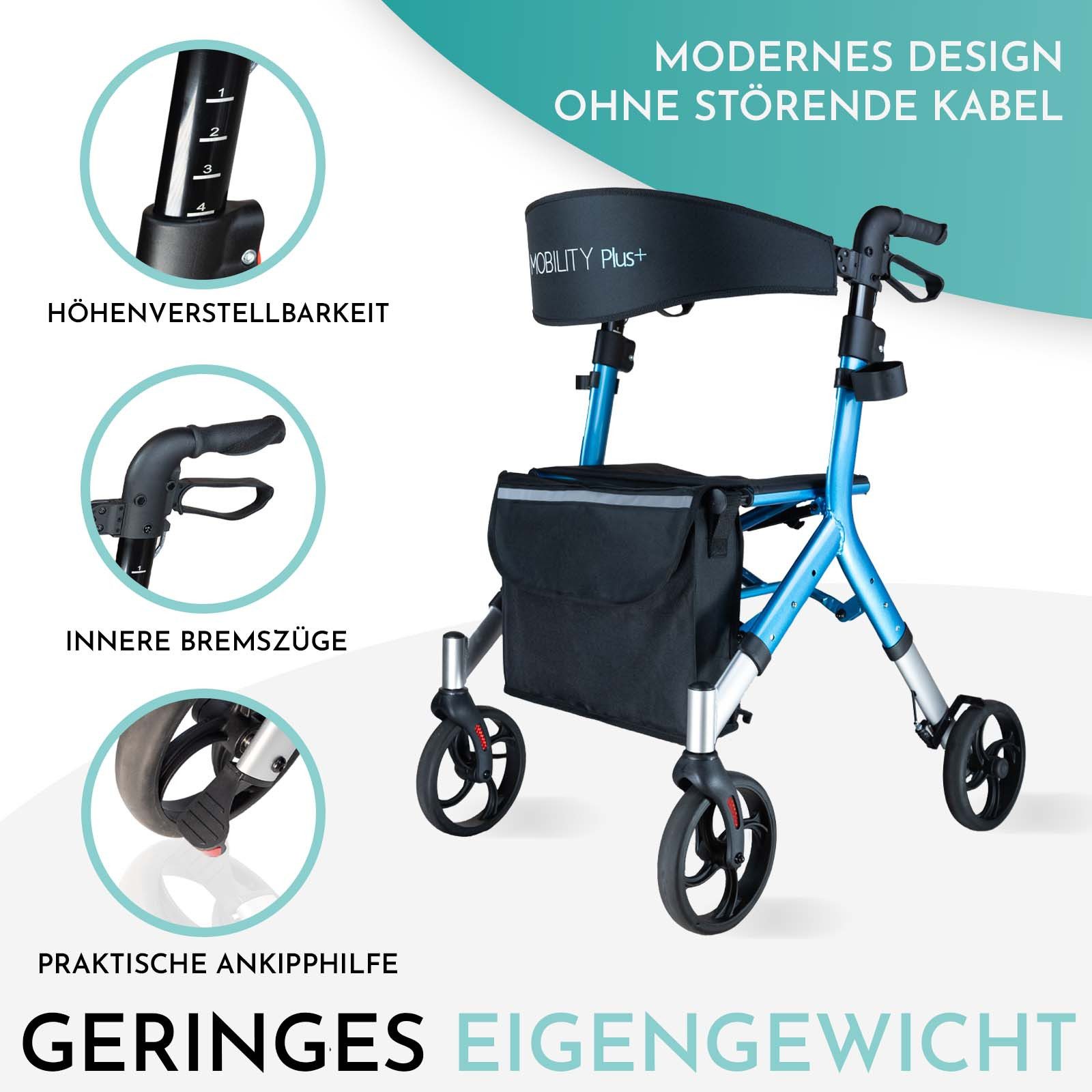 MOBILITY Plus+ Rollator DR10+, Gehwagen im Trend-Design - klappbar, höhenverstellbar u, inkl. Tasche