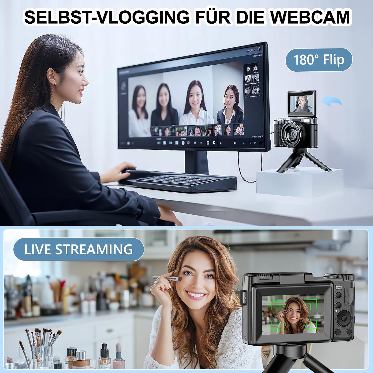 Pdgrid 5K 64MP Autofokus Kamera Kompaktkamera Fotokamera Vollformat-Digitalkamera (64 MP, 180° Klappbarer 3 Zoll LCD-Bildschirm, 32GB Karte 5K 64MP)