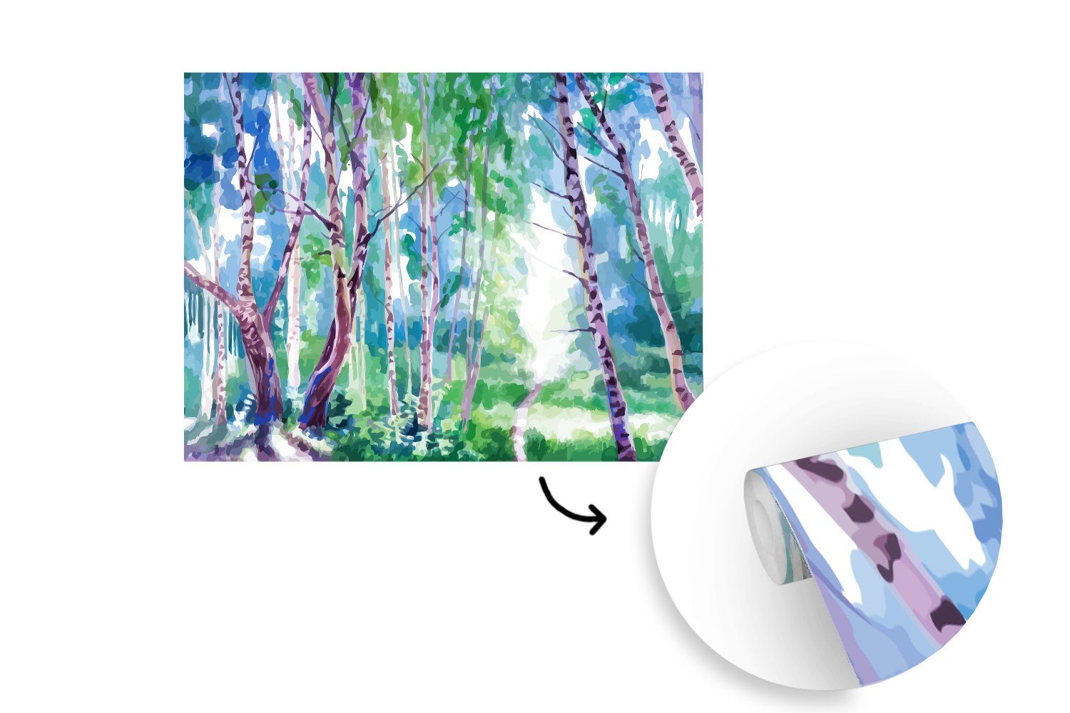 MuchoWow Fototapete Bäume Farben Matt, - für Montagefertig Wandtapete Sommer, Vinyl - bedruckt, St), Wohnzimmer, (6 Tapete