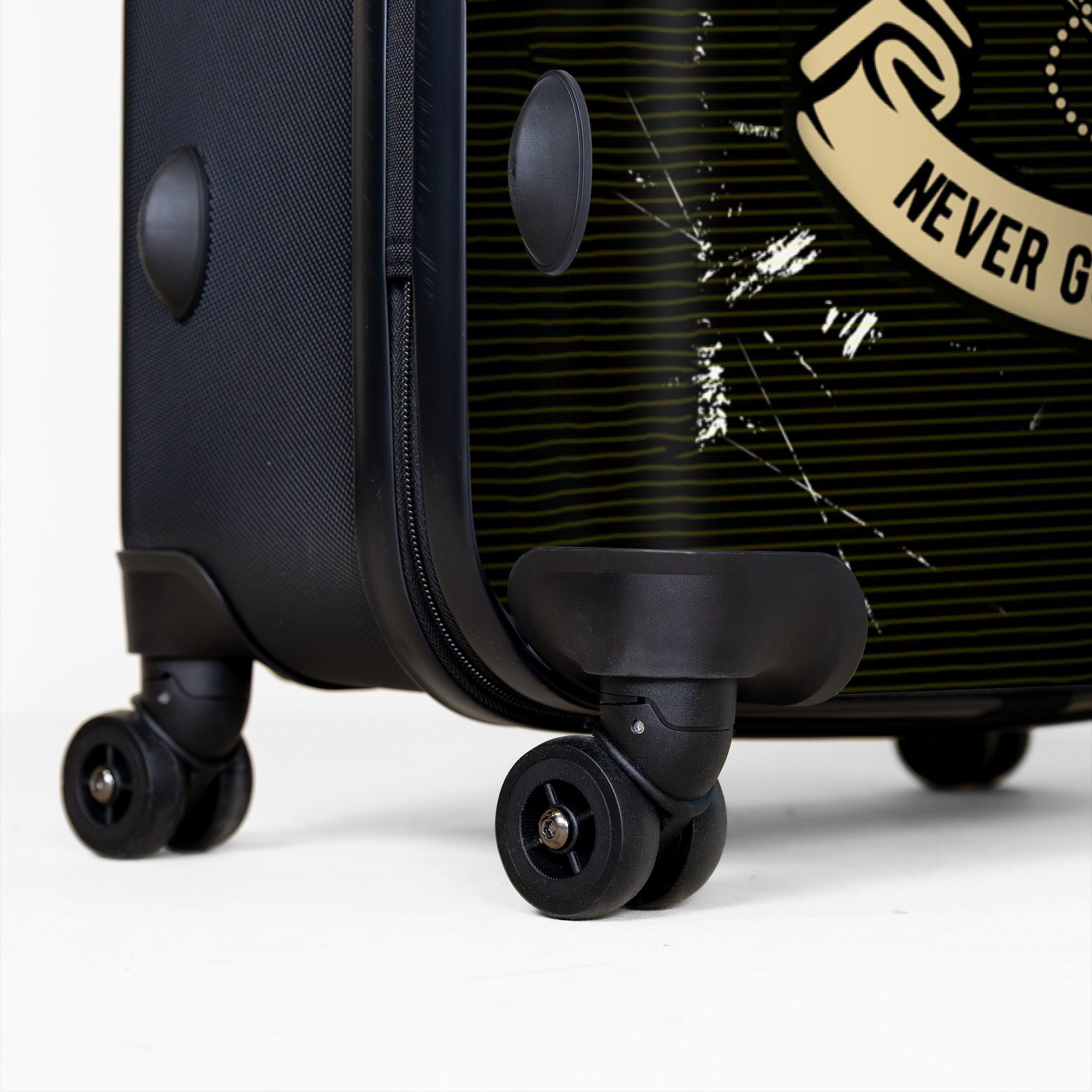 NoBoringSuitcases.com© Hartschalen-Trolley Vintage - Ein wahrer Gentleman sein - Schädel - Zitate - Mann 77 cm -, 8 Rollen, Rollkoffer für Männer, Reisekoffer, Trolley für 30kg