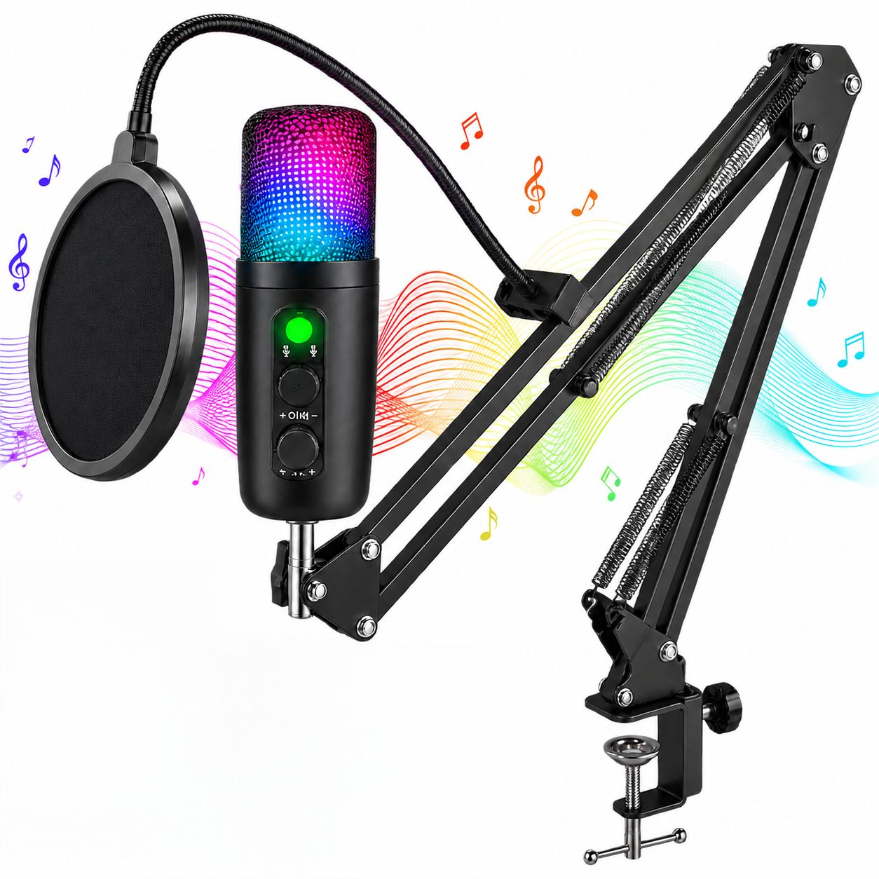 ibettertec Mikrofon RGB USB Mikrofon Set mit mit Geräuschreduzierung, Gaming Kondensator (mit Stummschaltung und Kopfhörer Monitoring, Type-C-Adapter), (Set, 7-tlg), Streaming-Mikrofon,für Streams & Podcast