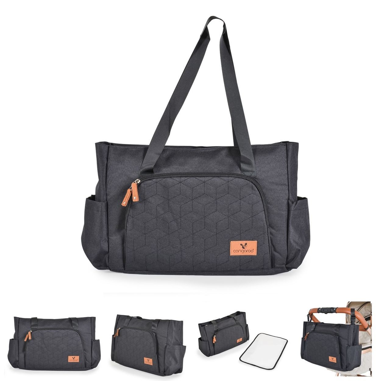 Cangaroo Wickeltasche Keily (1-tlg), Wickelunterlage, Vordertasche, Seitentaschen, Kinderwagenclips