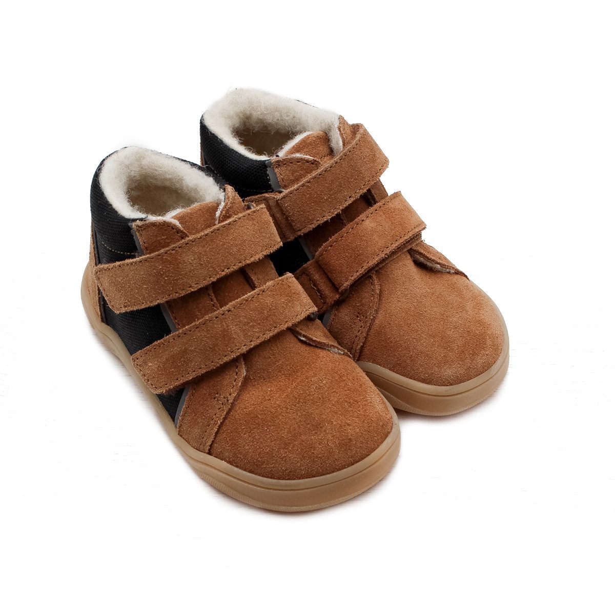 POLOLO Kinderschuh Mario mit Klettverschluss, Barfußschuh mit reflektierenden Elementen, gefüttert mit Bio-Wolle