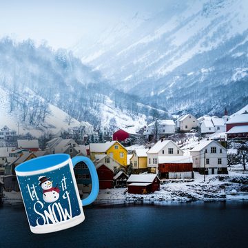 speecheese Tasse Let it Snow Kaffeebecher Hellblau mit süßem Schneemann und