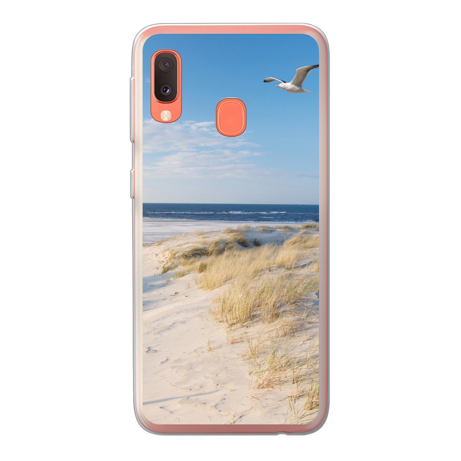 MuchoWow Handyhülle für Samsung Galaxy A20e Düne - Möwe - Strand - Meer - Sonne, Smartphone-Bumper, Print, Handy Schutzhülle Dünn
