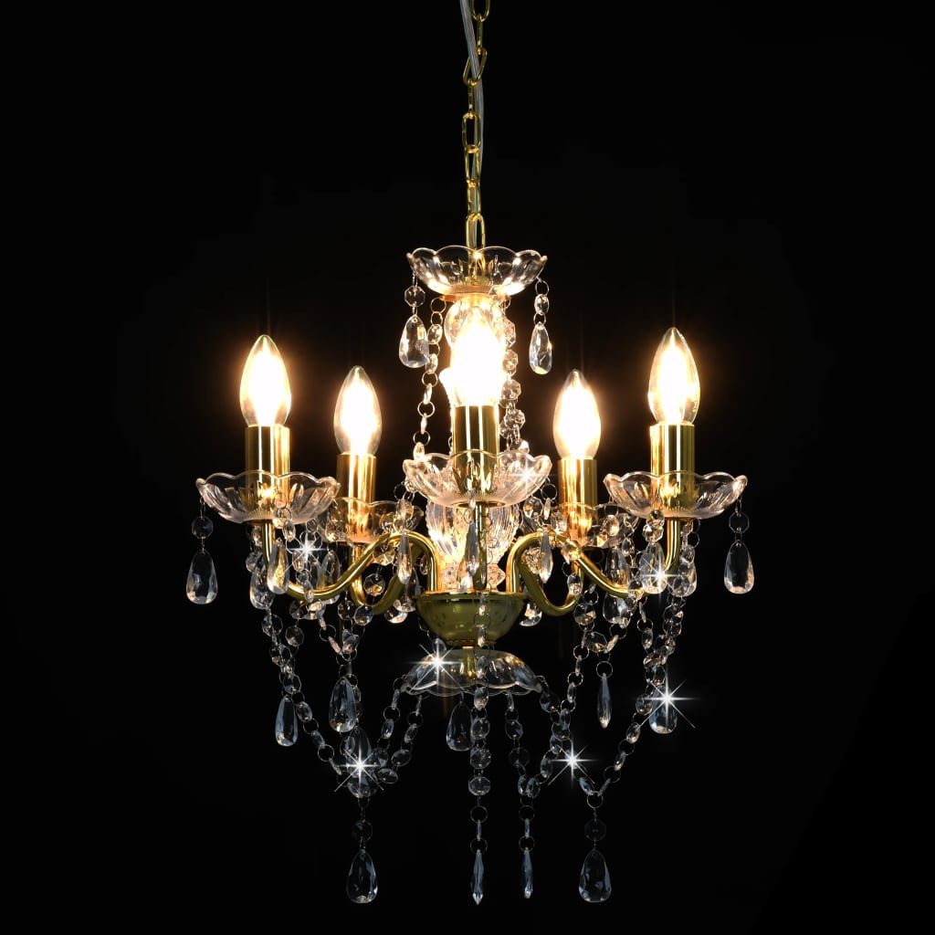 furnicato Deckenleuchte Kronleuchter mit Perlen Golden Rund 5xE14 – Bild 4 von 5