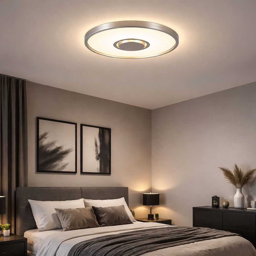Briloner Leuchten LED Deckenleuchte, LED-Leuchtmittel fest verbaut, Warmweiß, Deckenleuchte Wohnzimmerlampe Panel LED Backlight silber rund opal