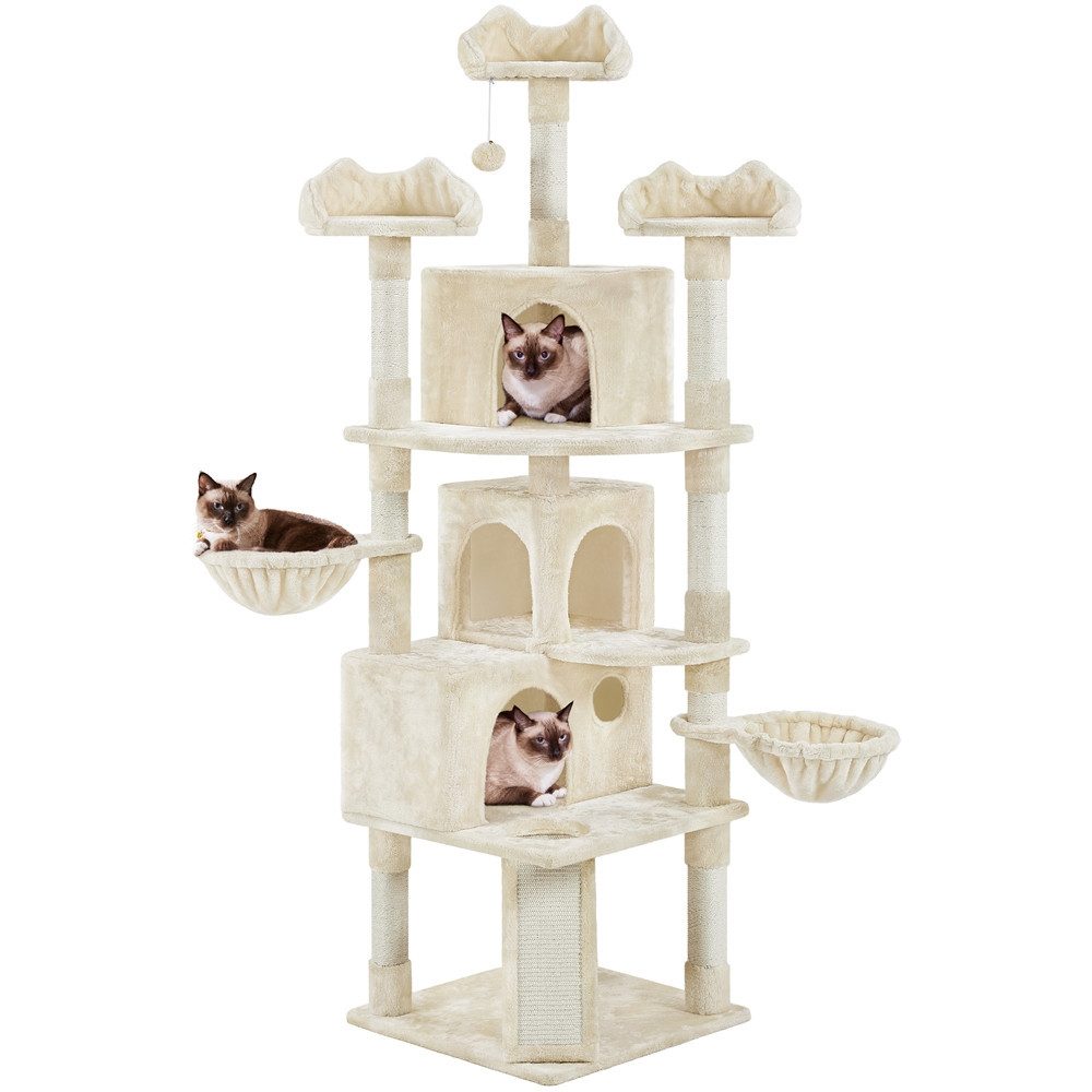Yaheetech Kratzbaum Katzenbaum 194 cm(H), Kletterbaum mit 3 Aussichtsplattform & 2 Liegemulden & 3 Höhlen