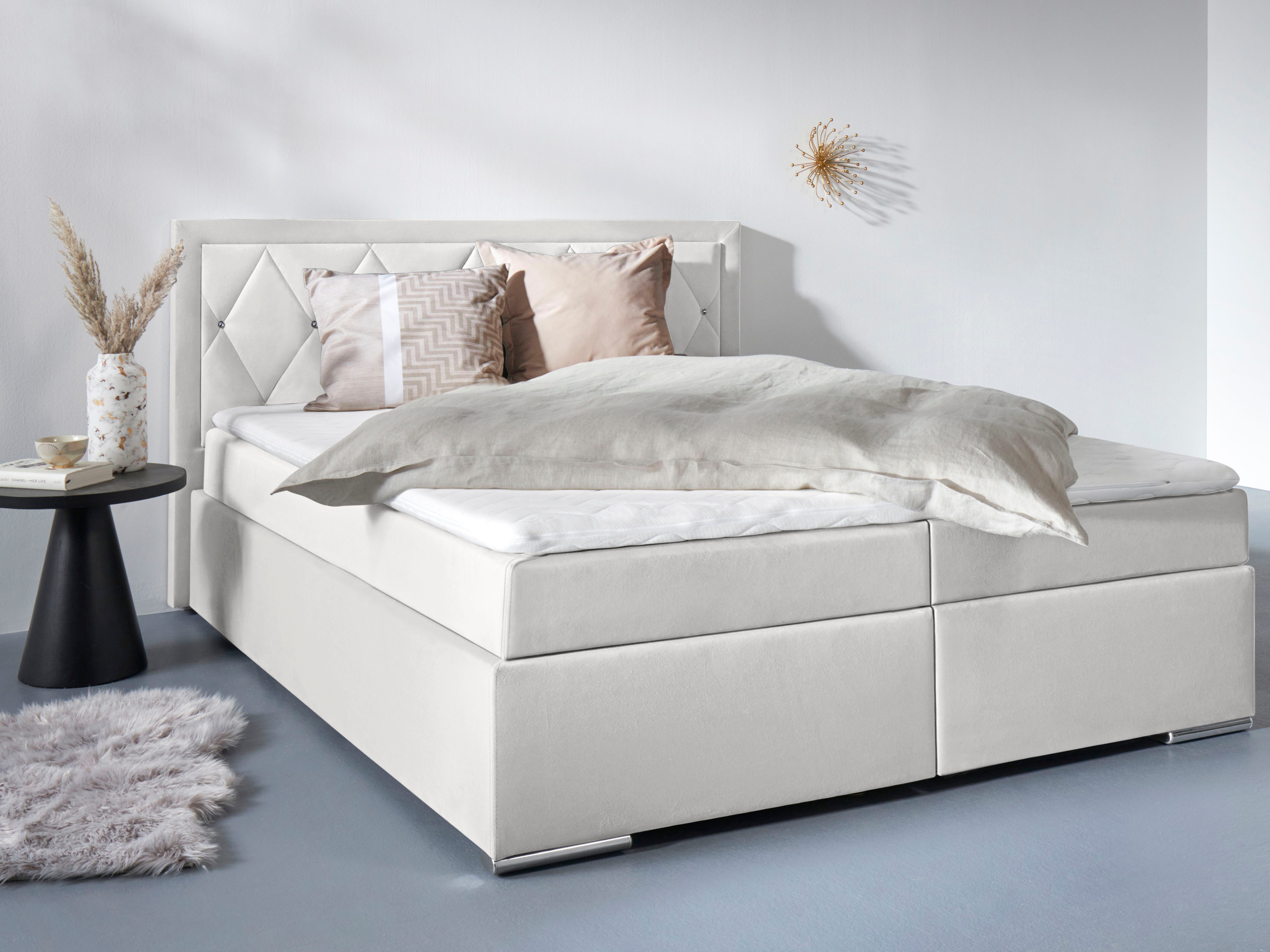 Home affaire Boxbett ALFIE, Polsterbett wahlweise mit Bettkasten, Samtvelours-Bezug (mit PUR-Schaumtopper (H2), Kaltschaumtopper (H3) oder Viscotopper (H4), mit Bonnell-oder Taschenfederkernmatratze H2,H3, H4, 120/140/180x200cm