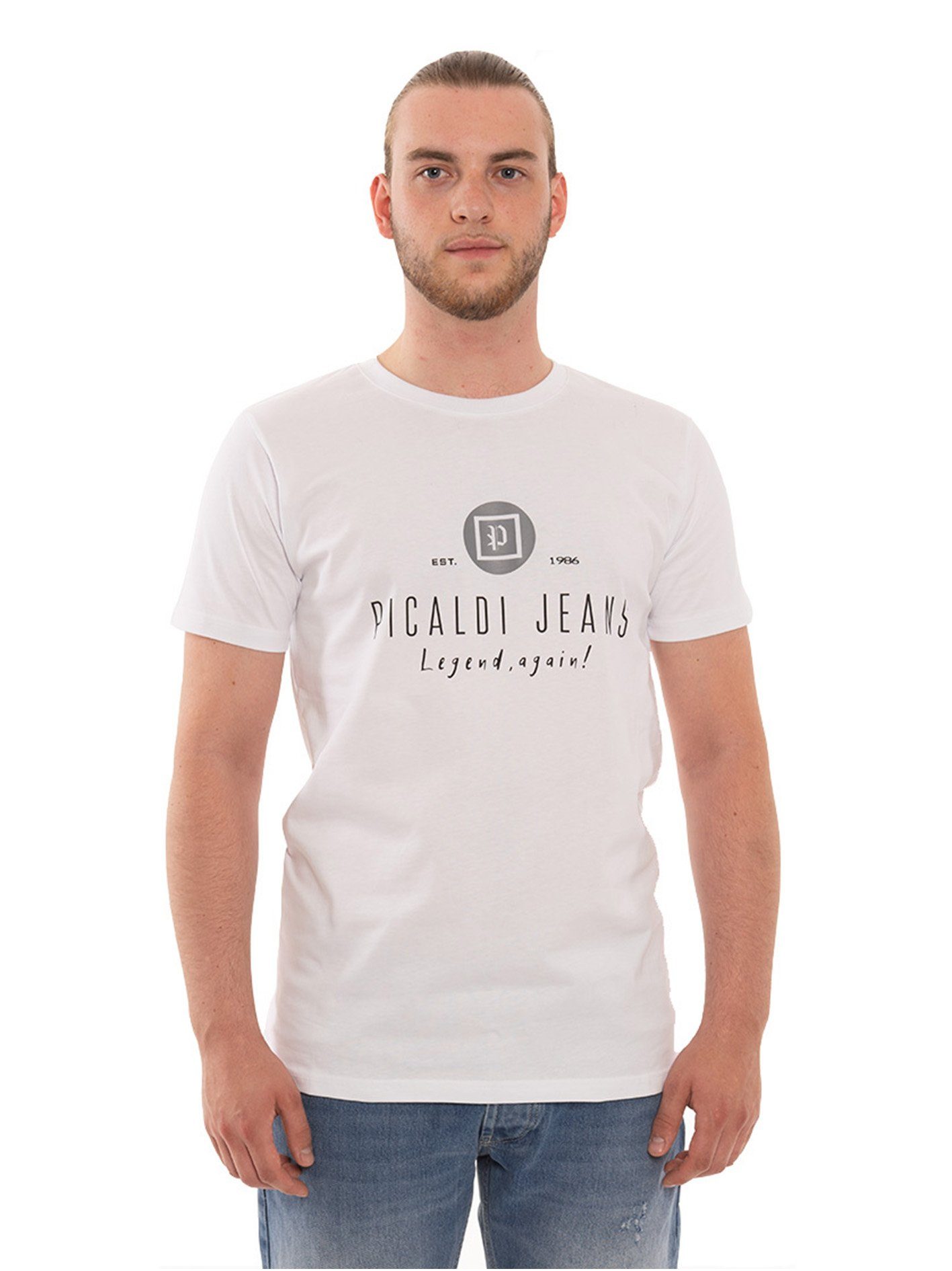 PICALDI Jeans Print-Shirt Rundhalsausschnit Legend White Print