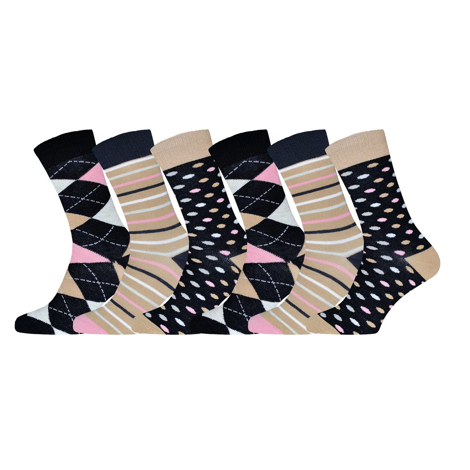 Yuhu Socken Premium Baumwoll Damen Socken gemustert 6er Pack (6-Paar)
