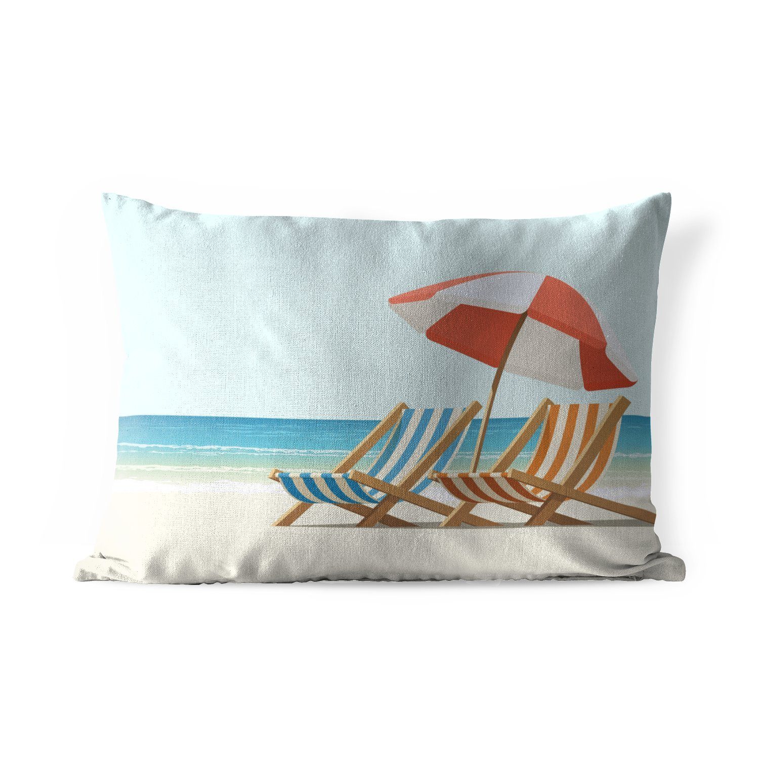 MuchoWow Dekokissen Sommer Illustration von zwei Strandkörben, Outdoor-Dekorationskissen, Polyester, Dekokissenbezug, Kissenhülle