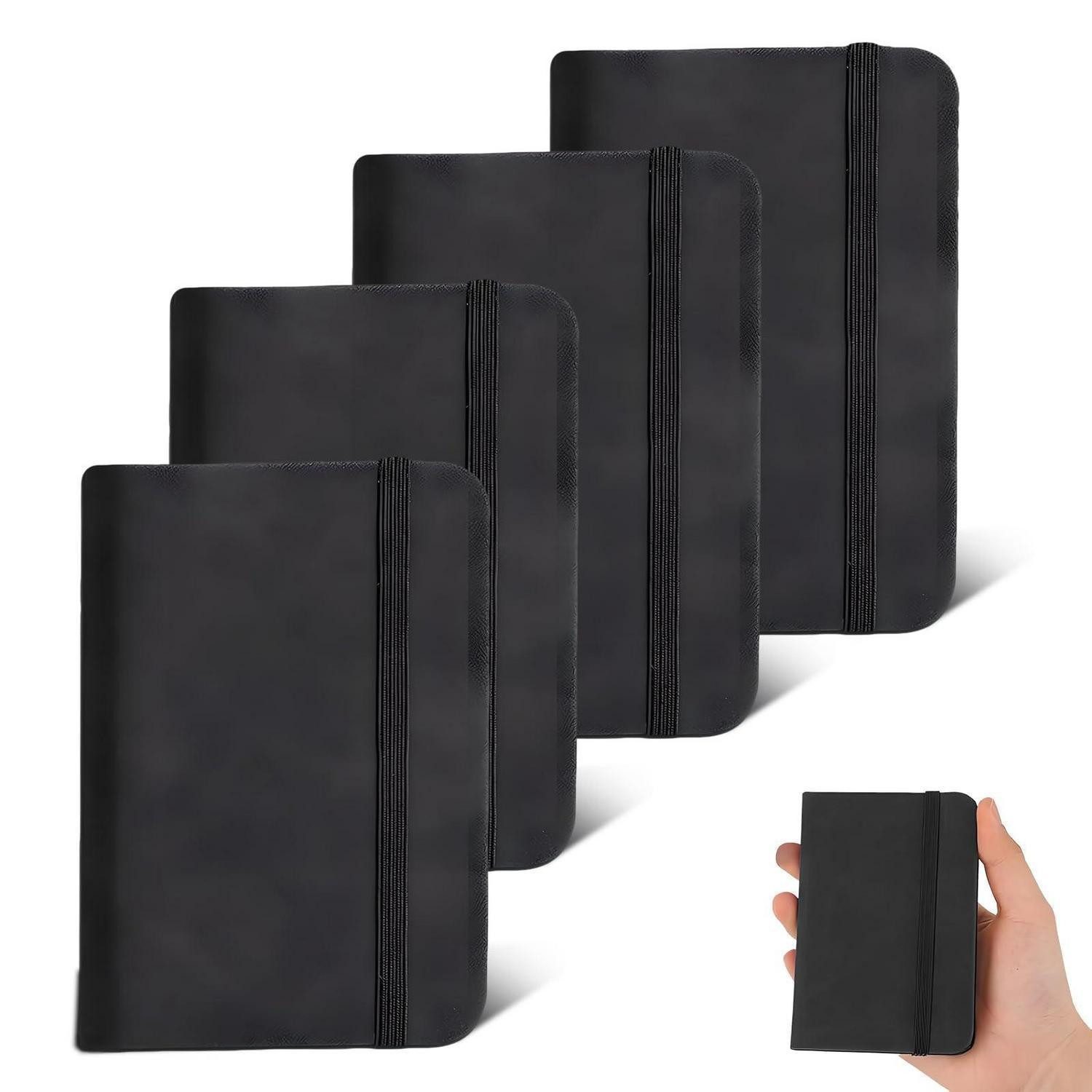 LuxusKollektion Notizblock Notizbuch Klein A7 Mini Schwarz 4er Set in Lederoptik