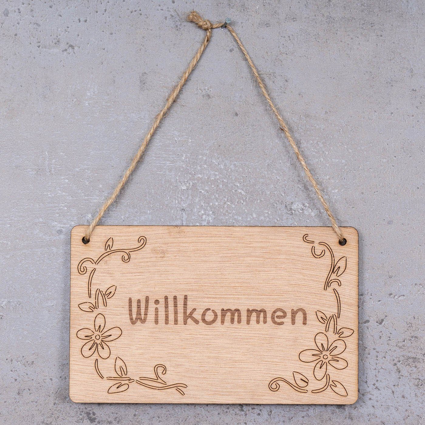 Dekohänger, Natur Holz Birkenholz Schild Levandeo® Willkommen Blumen Holzschild 13x8cm Deko
