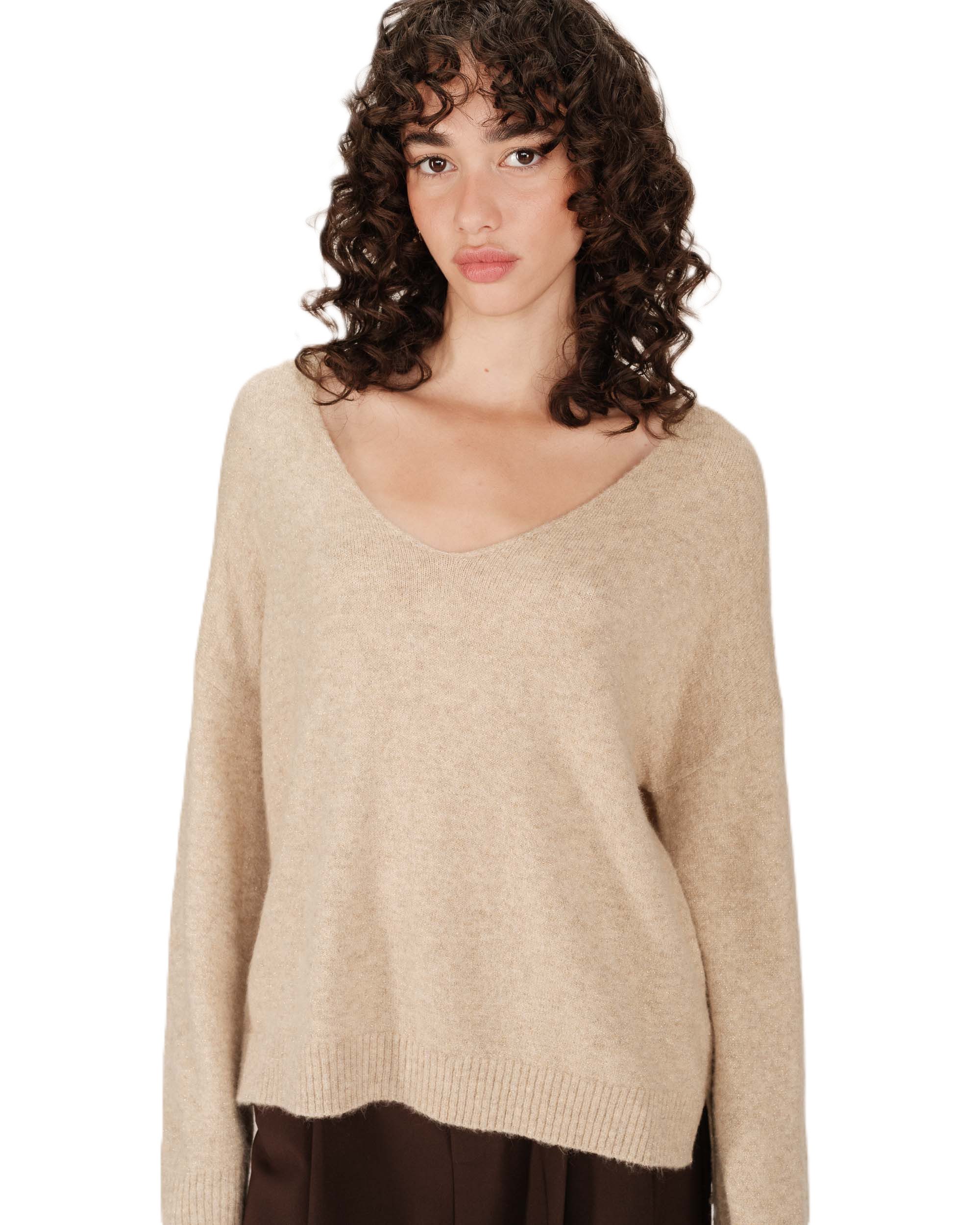 Grace & Mila Strickpullover Lurex Sweater SALVADOR ? Pullover mit V-Ausschnitt