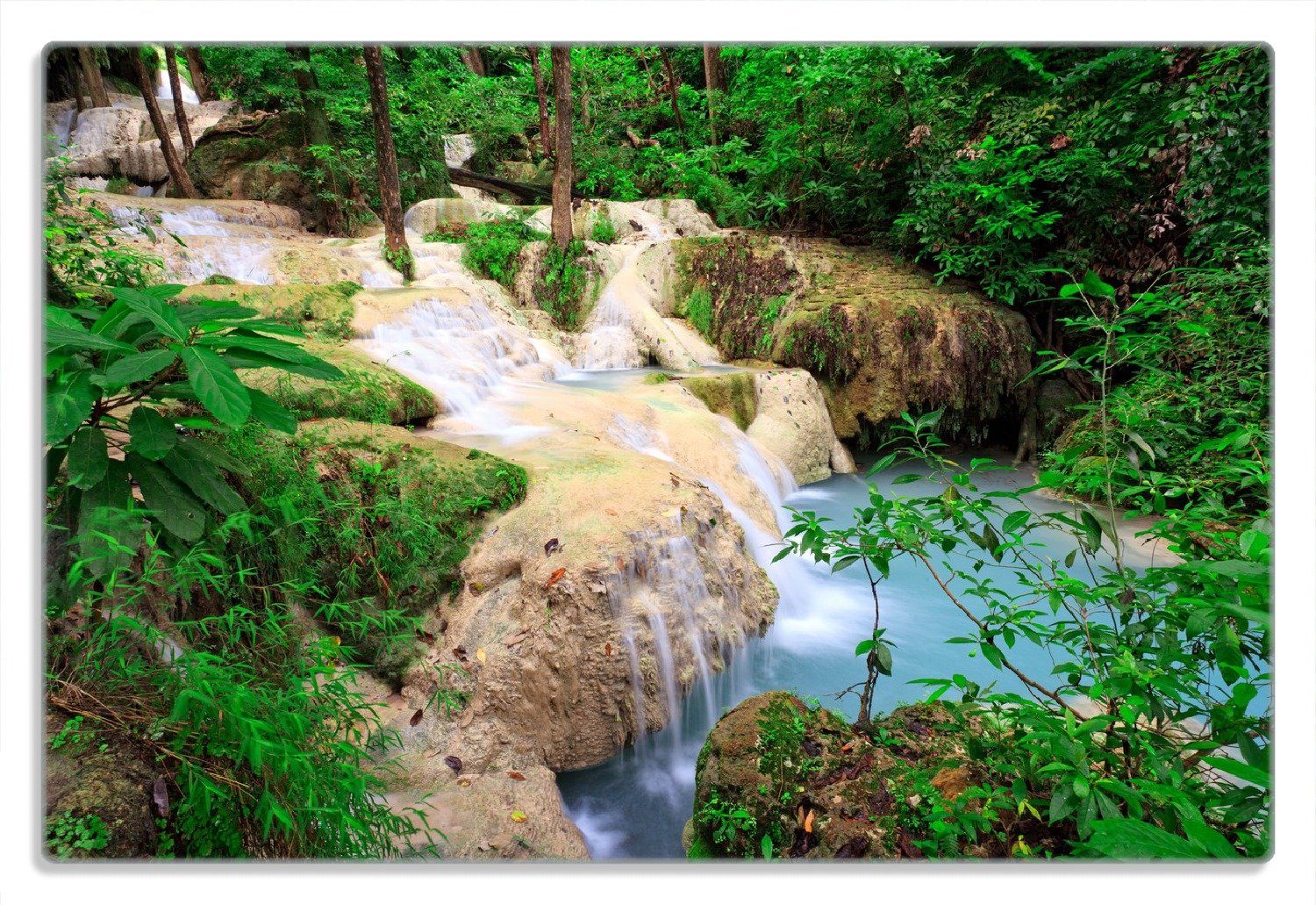 (inkl. Gummifüße 1-St), Frühstücksbrett Wald, in Verborgener tropischen Wasserfall einem 20x30cm Wallario 4mm, rutschfester