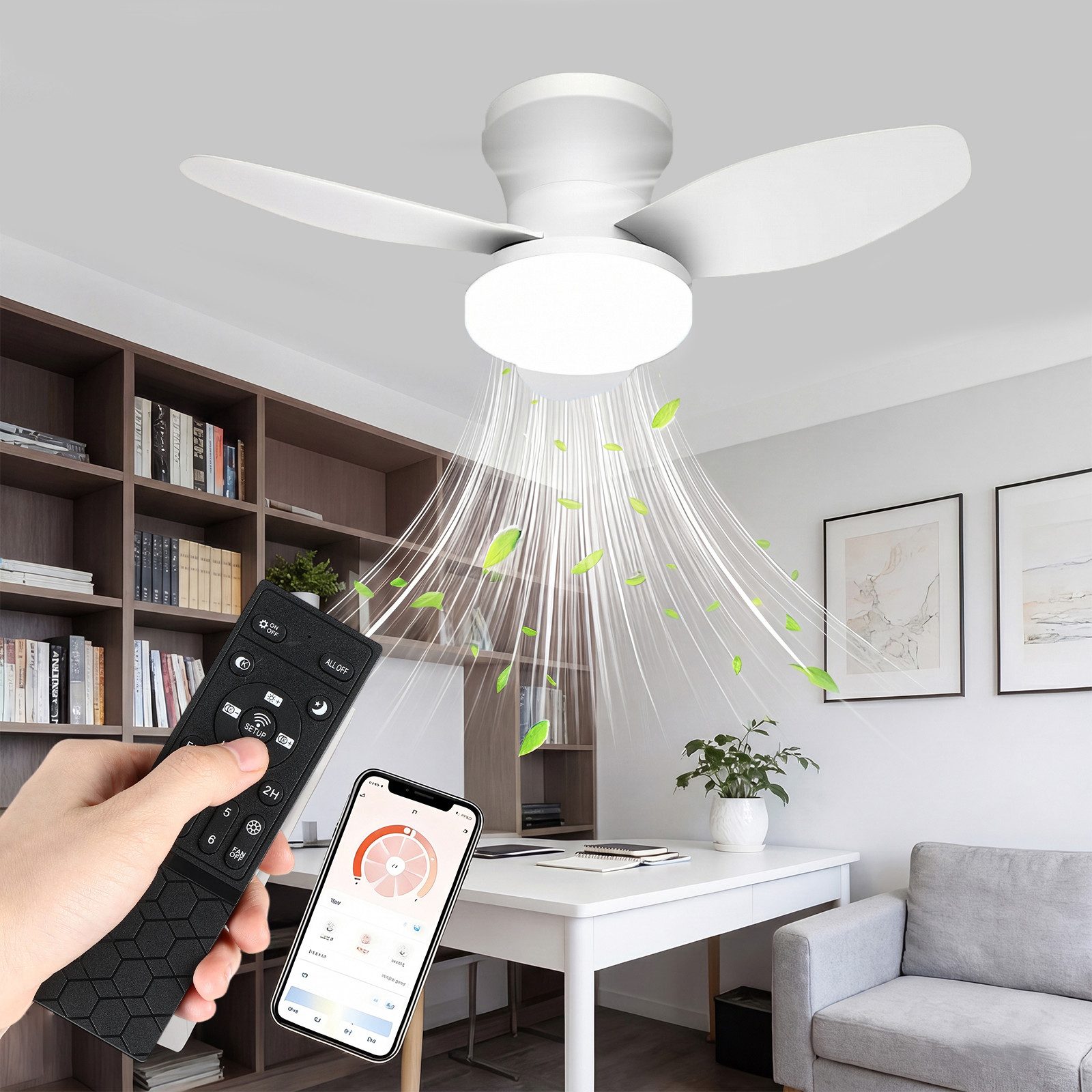 oyajia Deckenventilator 70W 5 Flügeln Deckenventilator mit Beleuchtung,LED Deckenleuchte 110cm, Dimmbare Deckenleuchte mit Fernbedienung für Schlafzimmer, Wohnzimmer