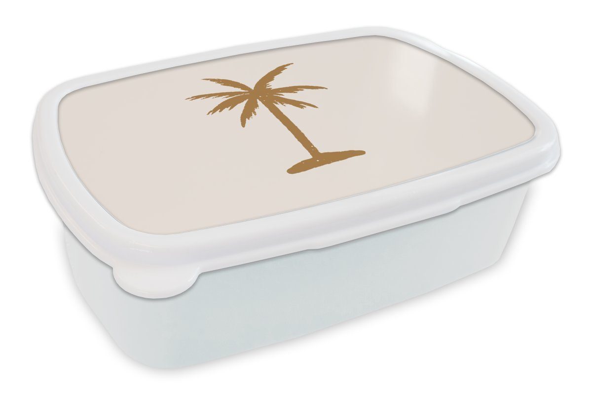 MuchoWow Lunchbox Sommer - Palme - Gelb, Kunststoff, (2-tlg), Brotbox für Kinder und Erwachsene, Brotdose, für Jungs und Mädchen weiß