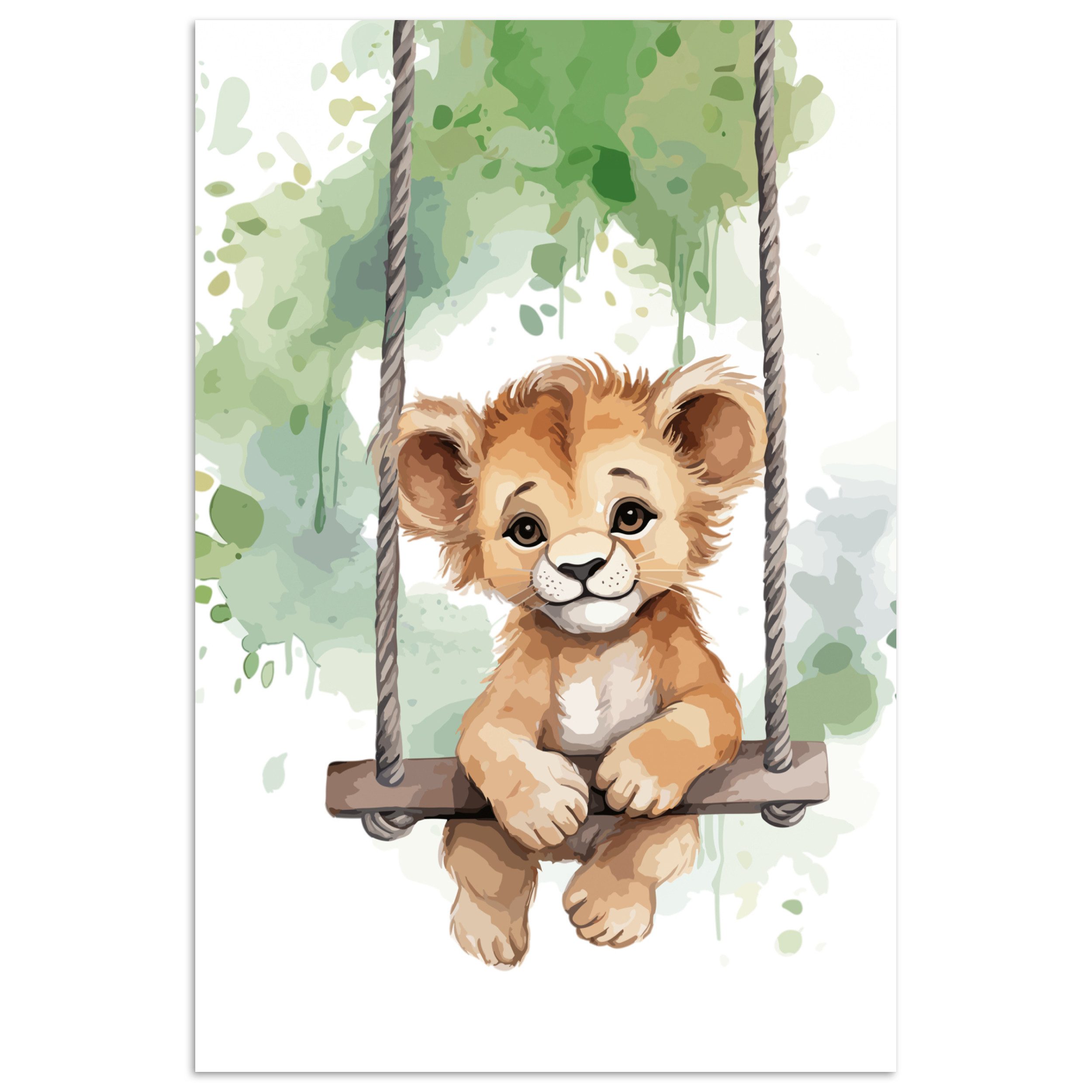 MuchoWow Poster Löwe - Tier - Kinder - Dschungel, (1 St), Poster ohne Rahmen, Wandbild, Wandposter, 20x30 cm