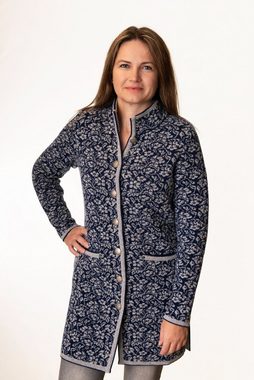 Pezzo D'oro Strickmantel Strickjacke long, marine/hellgrau, Gehrock, aus Bayern, Merinowolle, (1-teilig) Doppelstrick, außen wie innen das gleiche Muster, keine Spannfäden