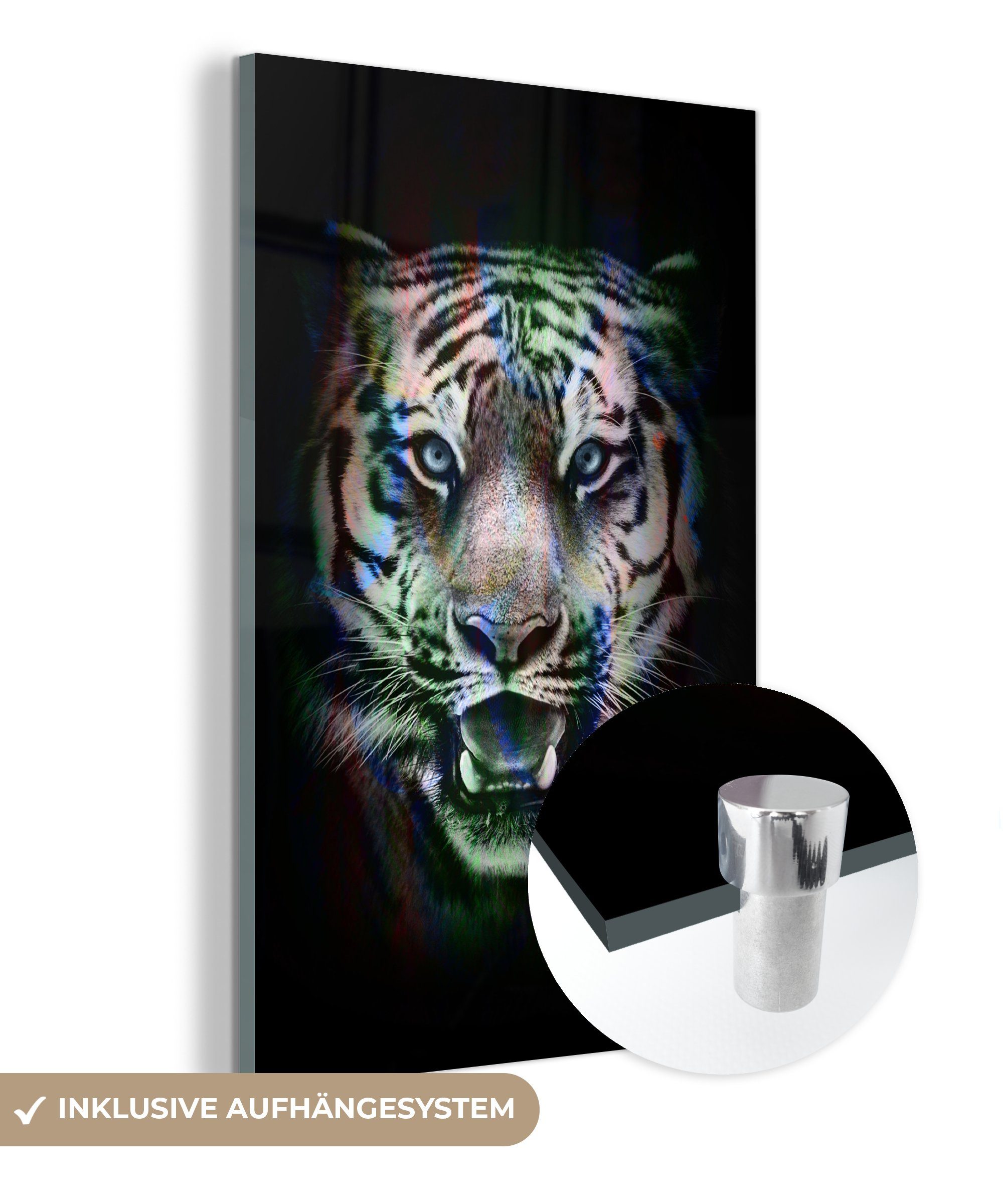 bunt - St), Weiß, Acrylglasbild - auf MuchoWow - Wandbild Glasbilder Glas Glas (1 Schwarz Tiger - Wanddekoration Foto Effekt auf - Bilder -