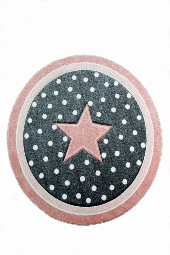 Carpetia Kinderteppich Kinderteppich Babyteppich rund Mädchen mit Stern rosa creme grau, rund, Höhe: 13 mm