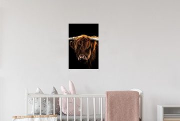 MuchoWow Wandsticker Schottischer Highlander - Hörner - Schwarz - Tiere - Natur - Wild - (1 St), Wandaufkleber, Wandtattoo, Selbstklebend, Wohnzimmer, Schlafzimmer