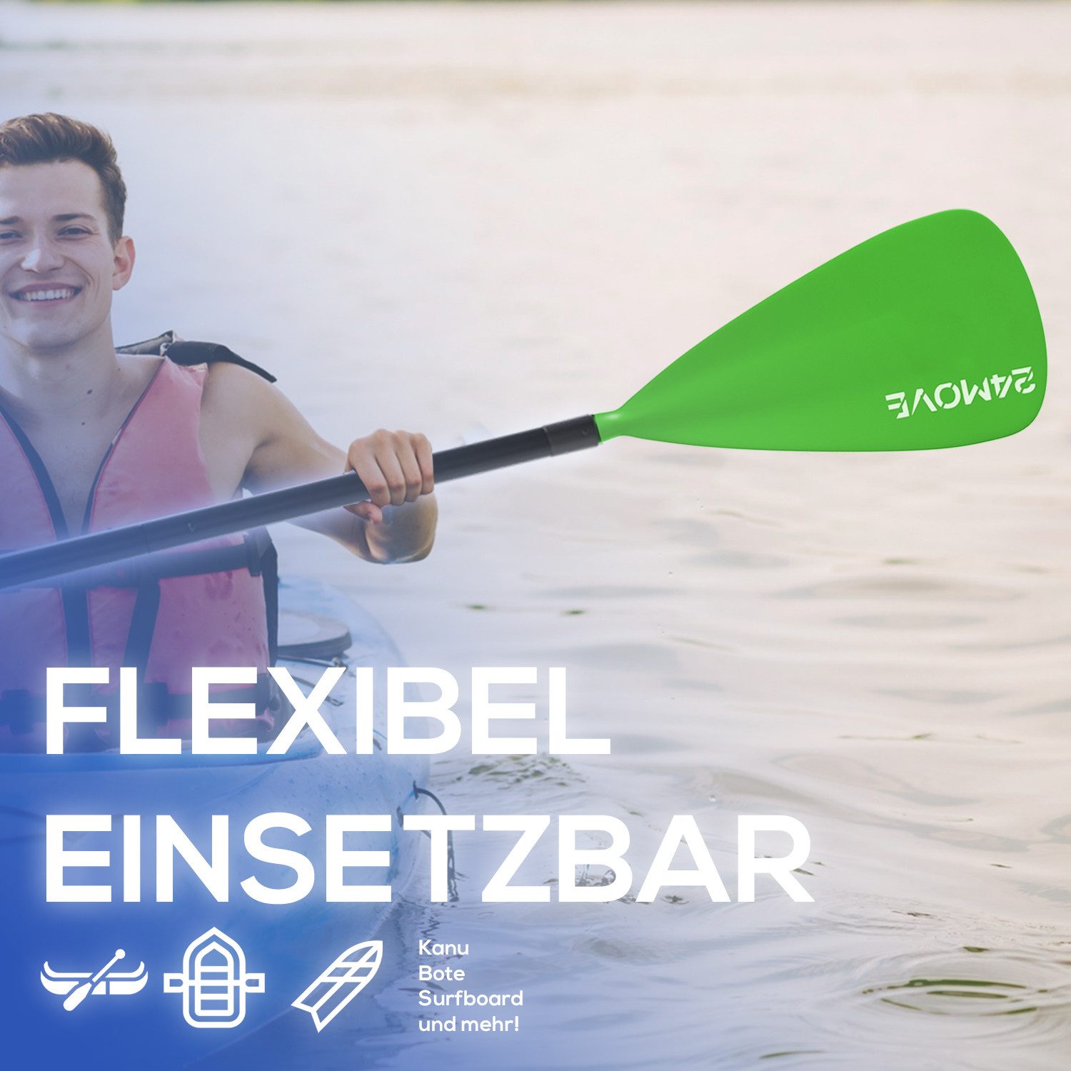24Move Einzelpaddel Paddel, Teleskopstange, Stechpaddel für SUP, grün SUP-Paddel, (robust und rostfrei, geeignet für Einsteiger, Fortgeschrittene, Profis), für Stand Up Paddeling, Kajak, Segeln, Rudern