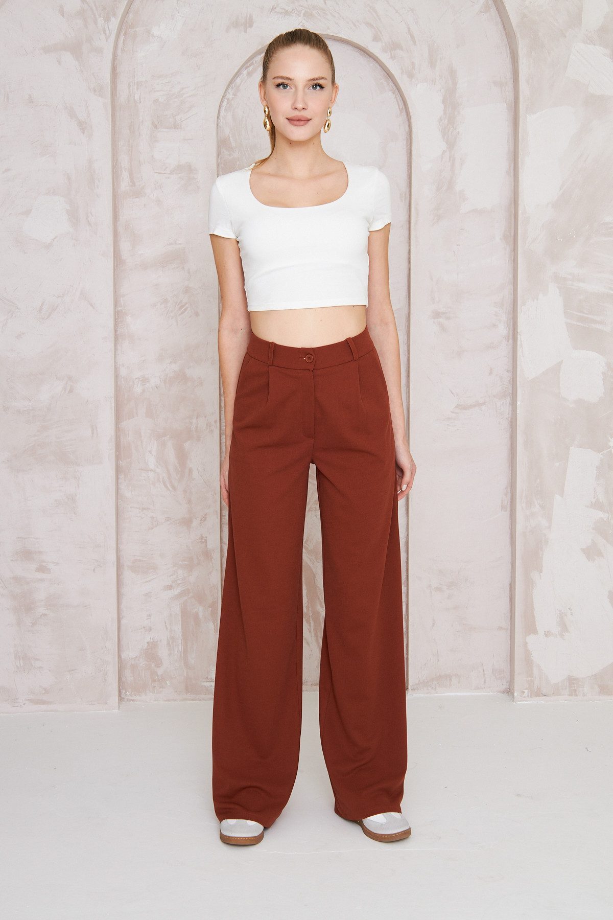 fashionshowcase Palazzohose Damen Stoffhose Marlenehose mit elastischem, ho günstig online kaufen