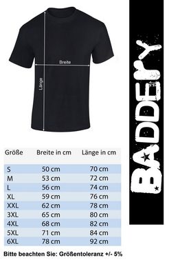 Baddery Print-Shirt Herren T-Shirt : Glücklich steht dir - Funshirts für Männer, hochwertiger Siebdruck, aus Baumwolle