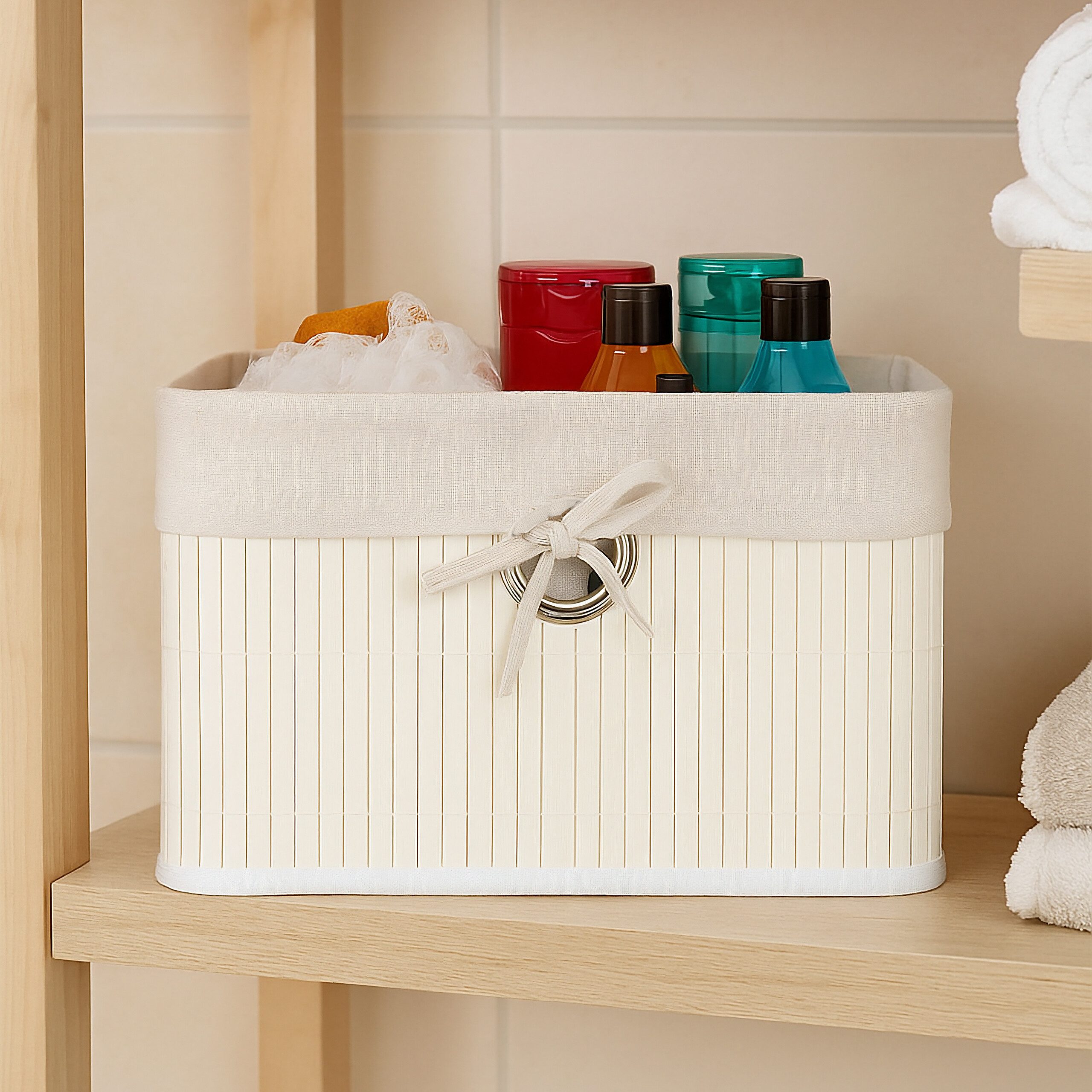 relaxdays Regalkorb Aufbewahrungskorb Set aus Bambus (2 St), weiß günstig online kaufen