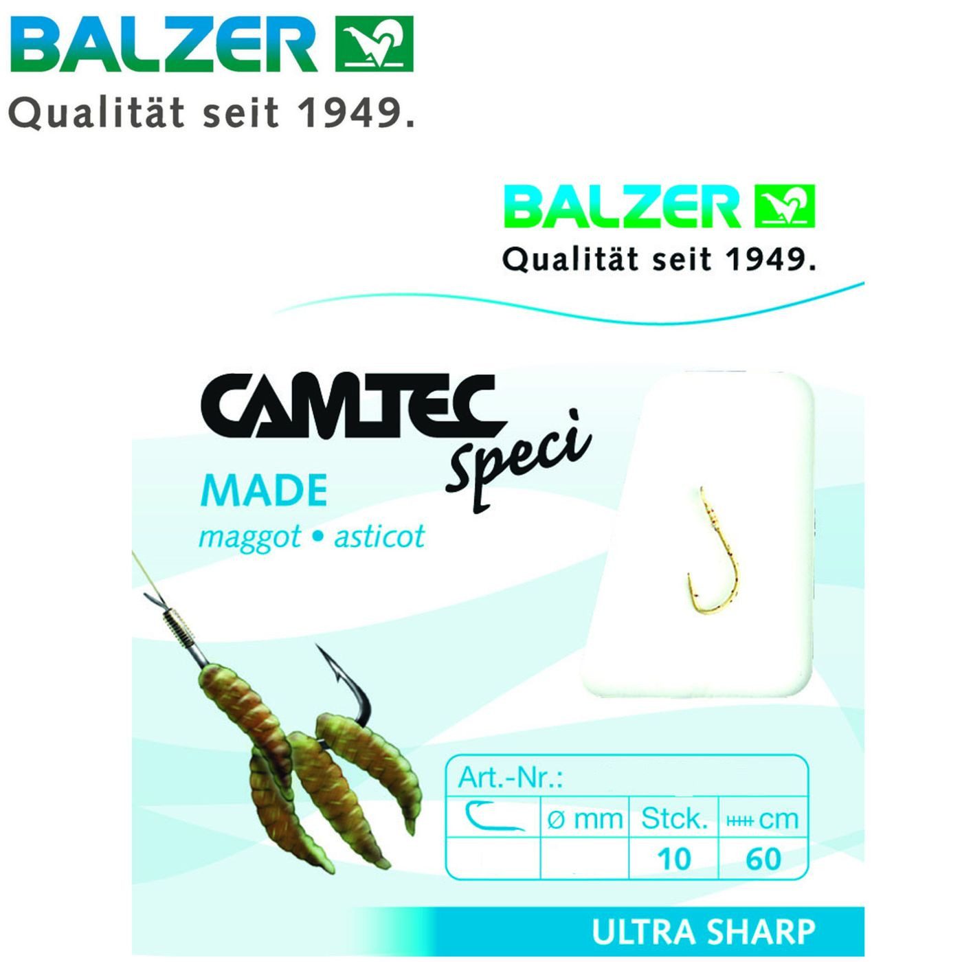 Stipphaken Balzer Camtec Maden Haken 60cm - 10 gebundene Angelhaken