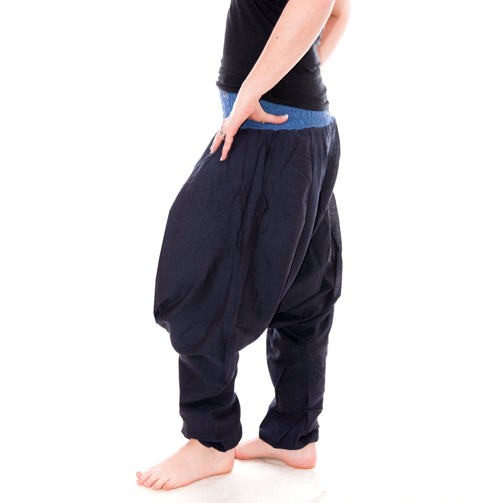 Vishes Haremshose Baumwoll Haremshose mit farbigem Bund lange Größe Pumphose, Pluderhose