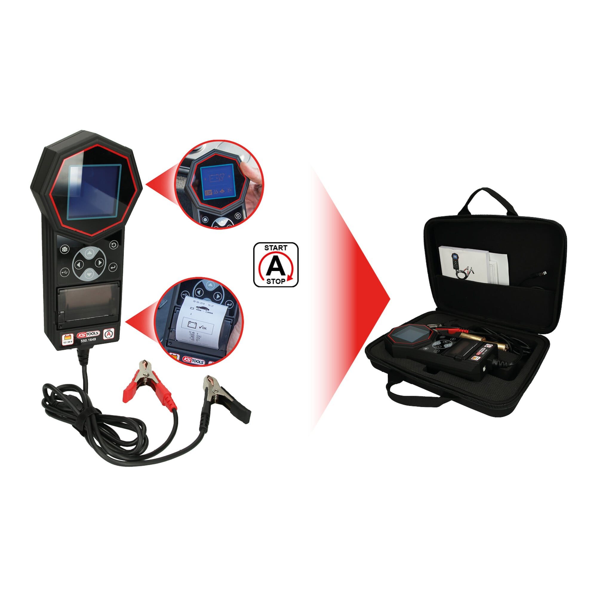 KS Tools KS Tools 12 V / 24 V Digital-Batterie- und Ladesystemtester mit integr Batterie