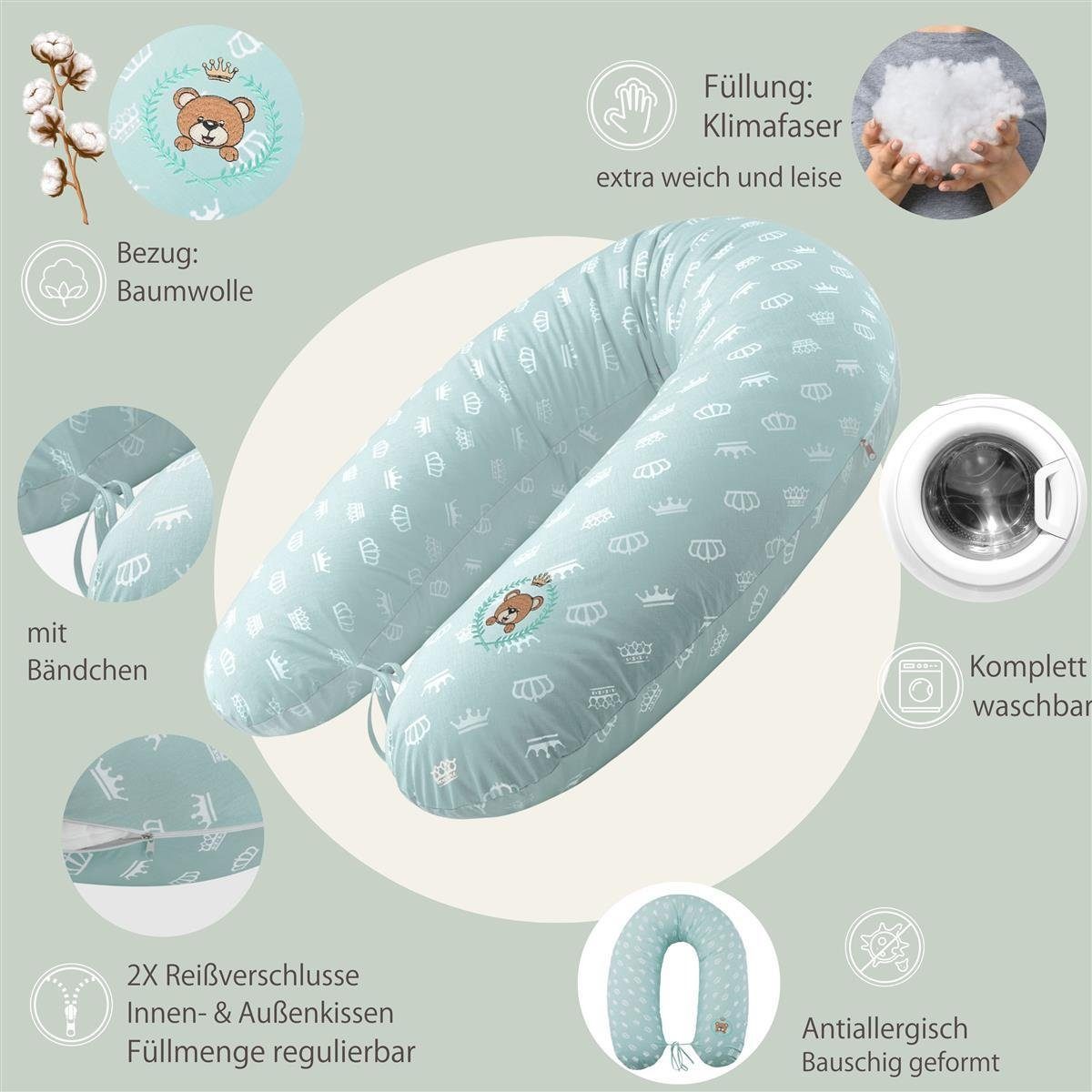 SEI Design Stillkissen Seitenschläferkissen Babynestchen Kuschelnest XXL, Schwangerschaftskissen mit Bezug, Bezug 100% Baumwolle