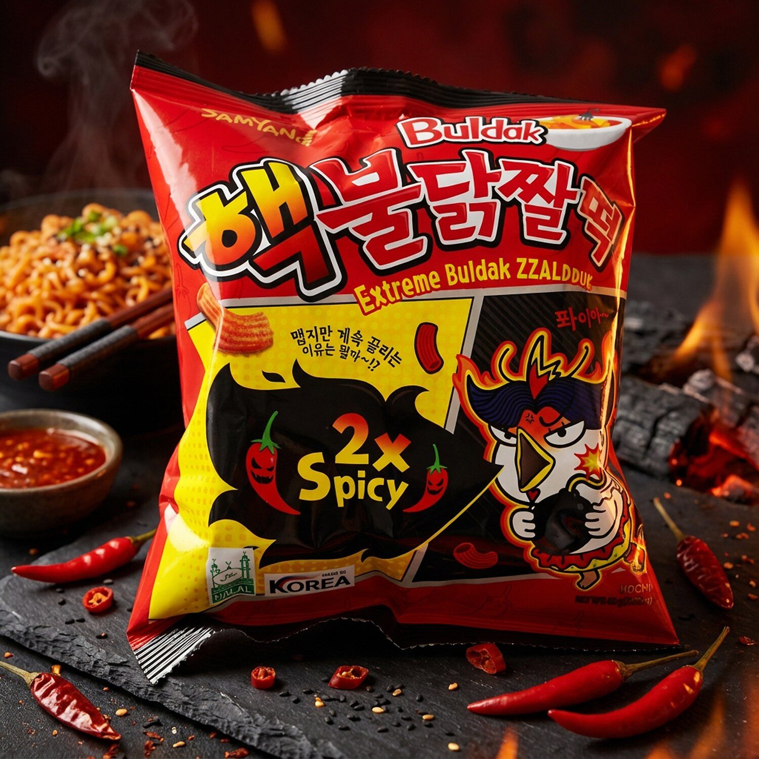 Samyang Knabberei, 1 x 80 g, Buldak Zzaldduk 2x Spicy Chips